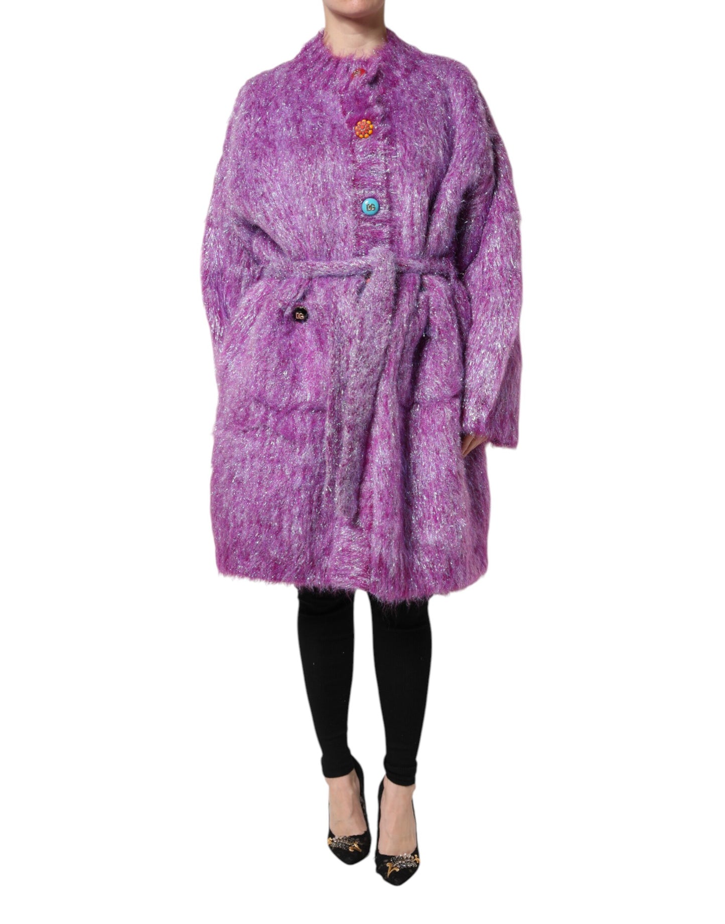 Trench-coat orné de boutons violets