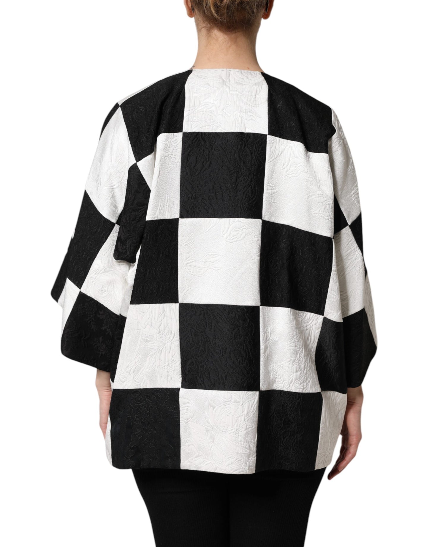 Chaqueta blazer de jacquard con patchwork en blanco y negro