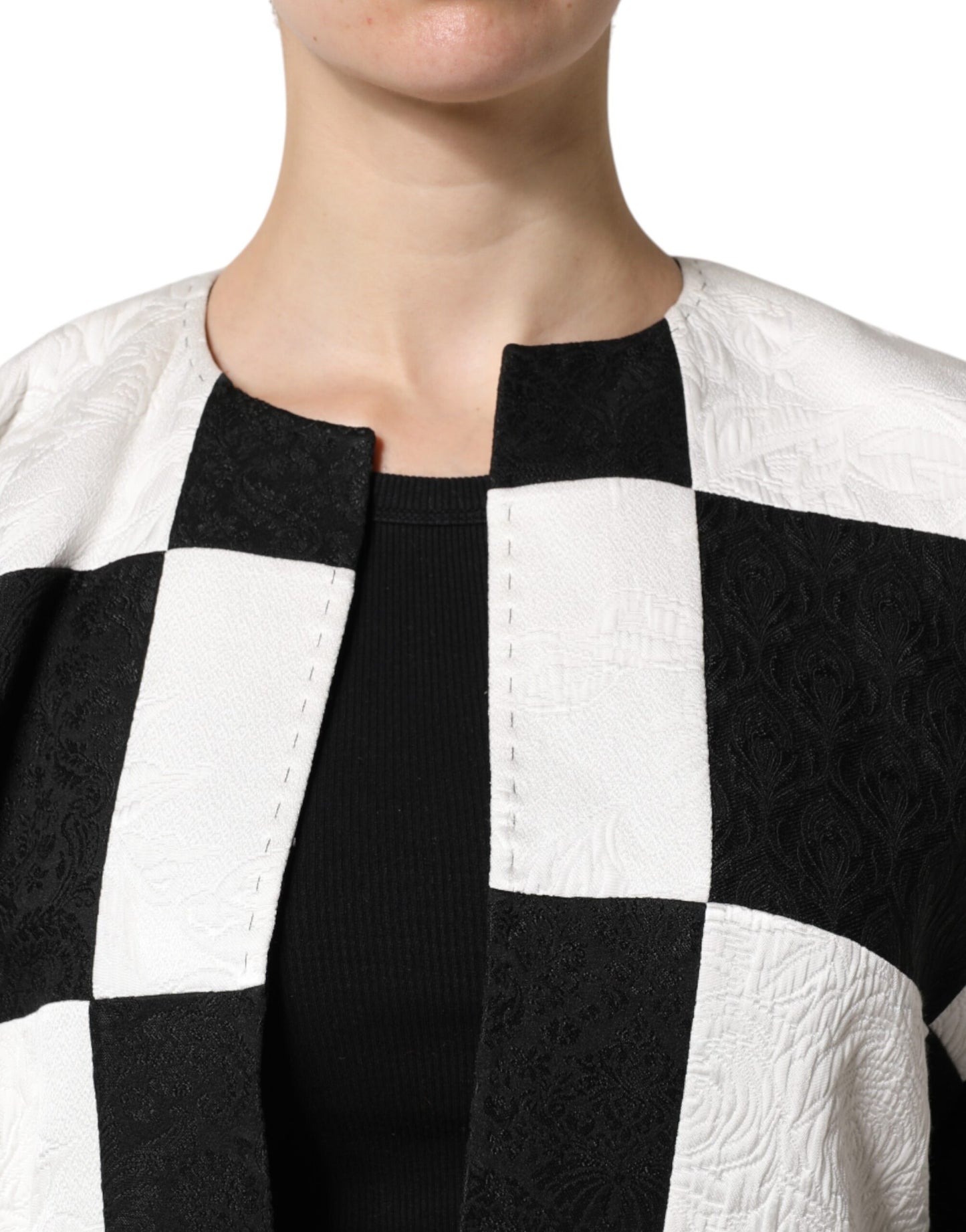 Chaqueta blazer de jacquard con patchwork en blanco y negro
