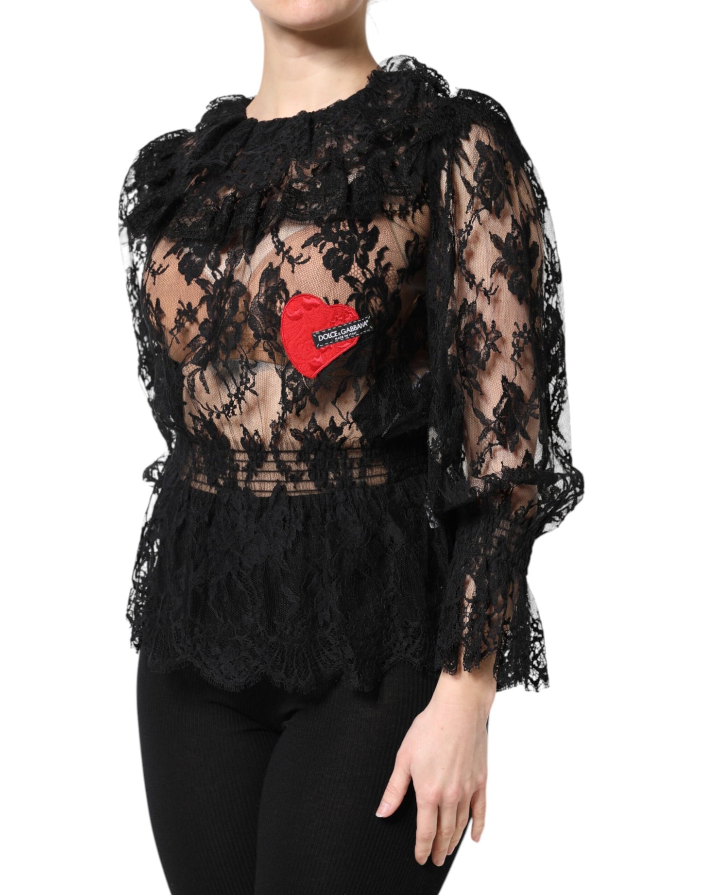 Blusa de mujer con encaje floral de algodón negro