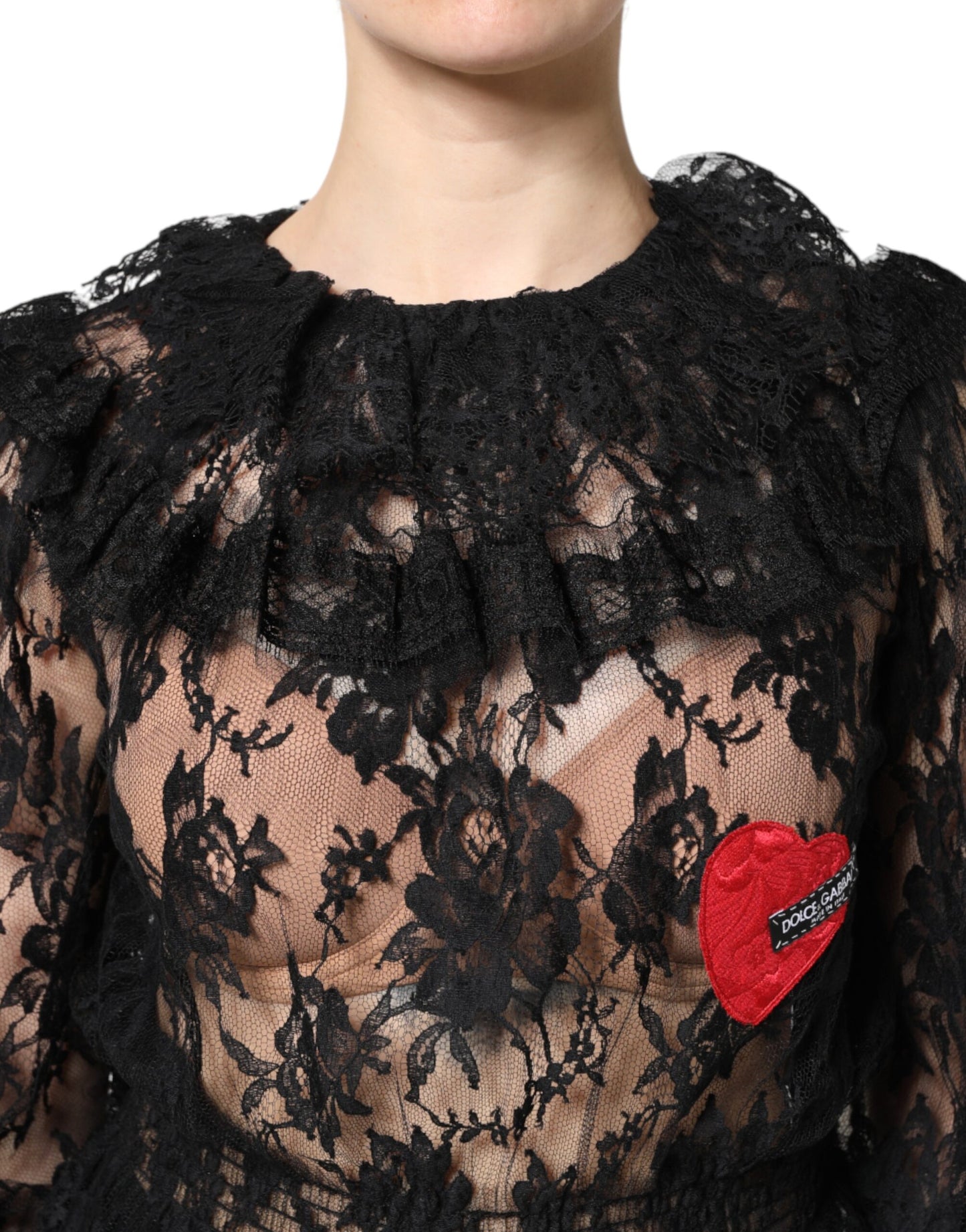 Blusa de mujer con encaje floral de algodón negro