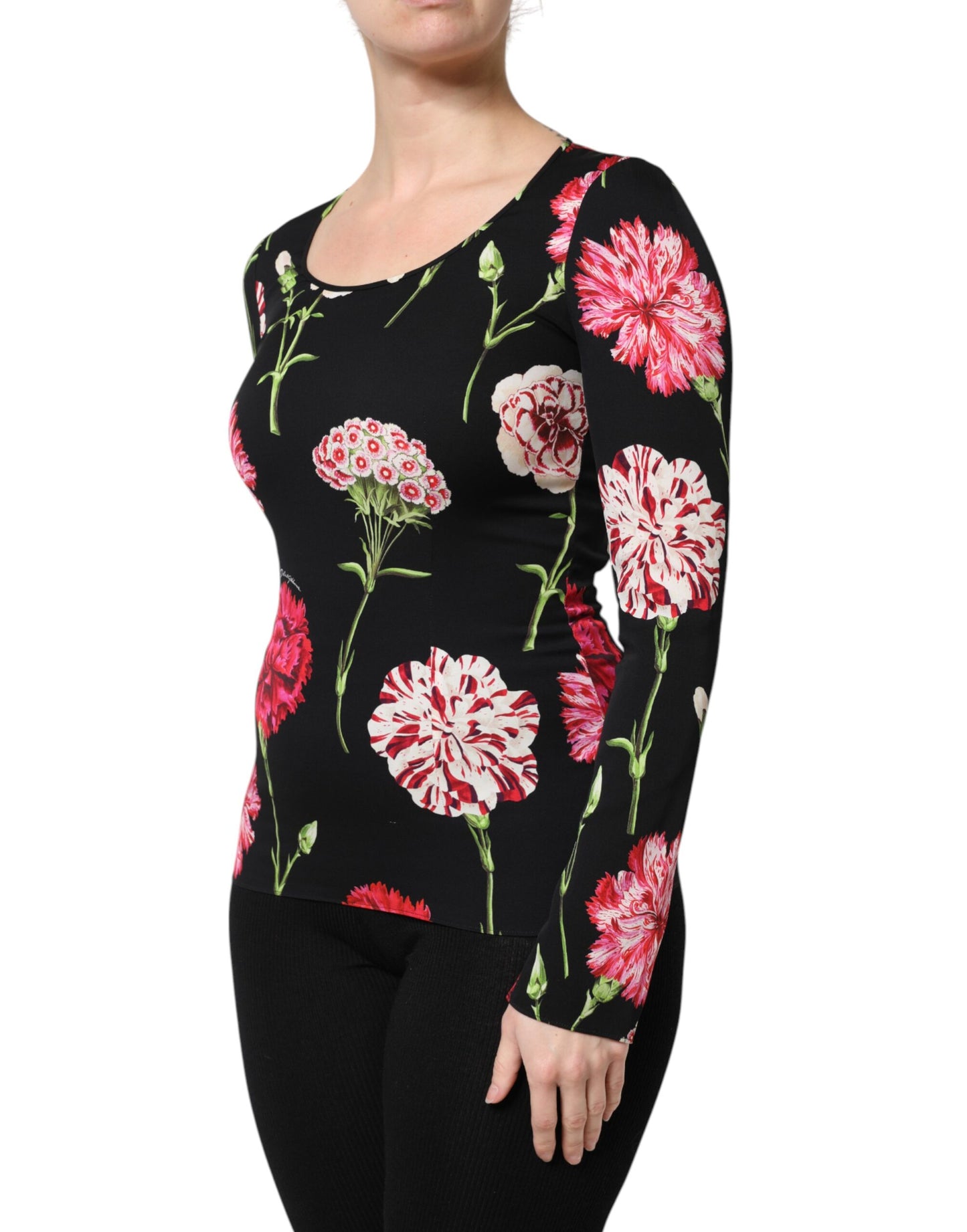 Blusa de manga larga con estampado floral negro para mujer