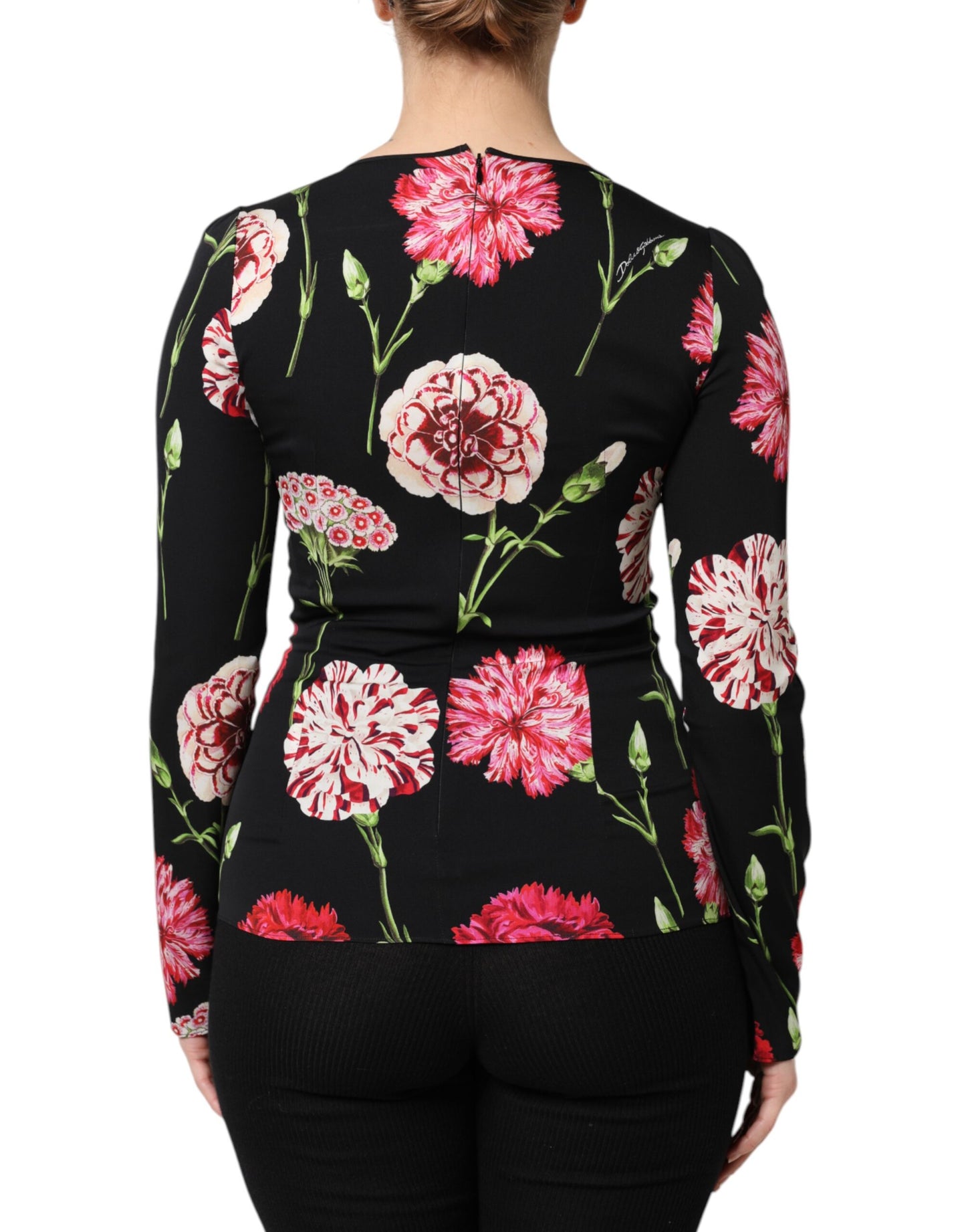 Blusa de manga larga con estampado floral negro para mujer