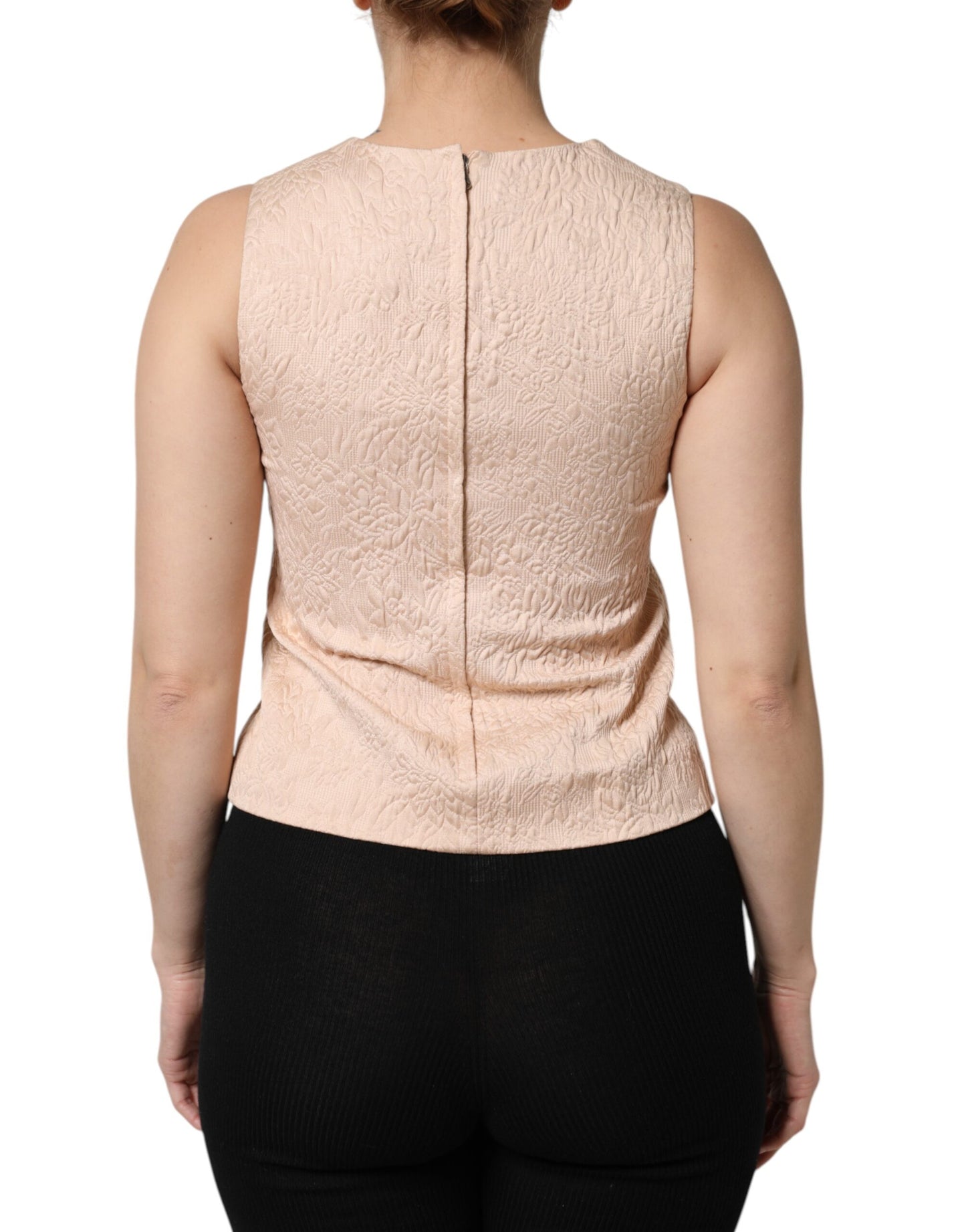 Camiseta sin mangas con bordado floral beige