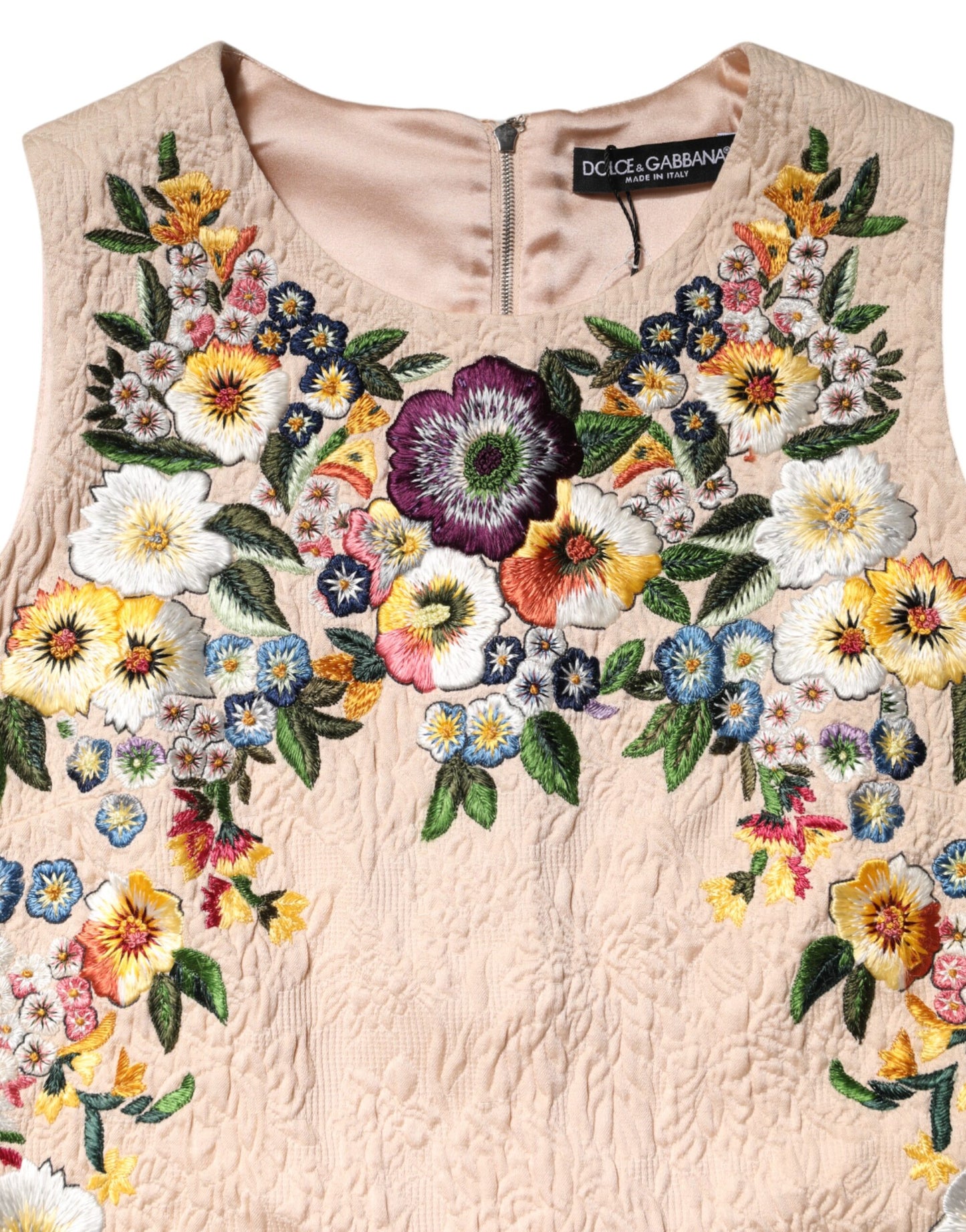 Camiseta sin mangas con bordado floral beige