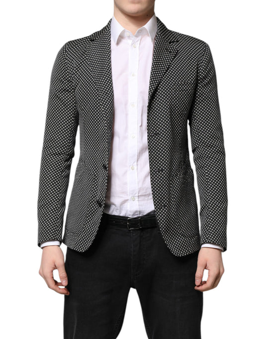 Blazer de costume noir et blanc à motifs pour homme