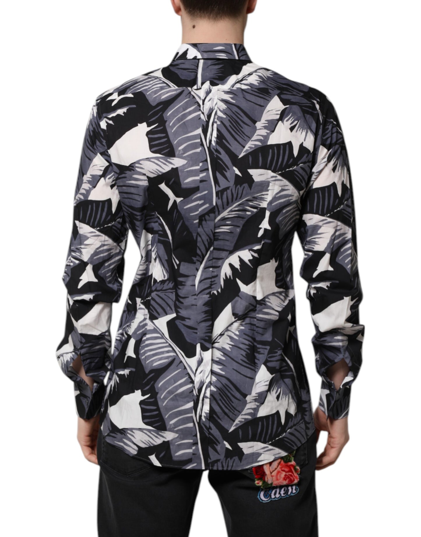 Camisa de algodón multicolor con estampado de hojas de plátano doradas