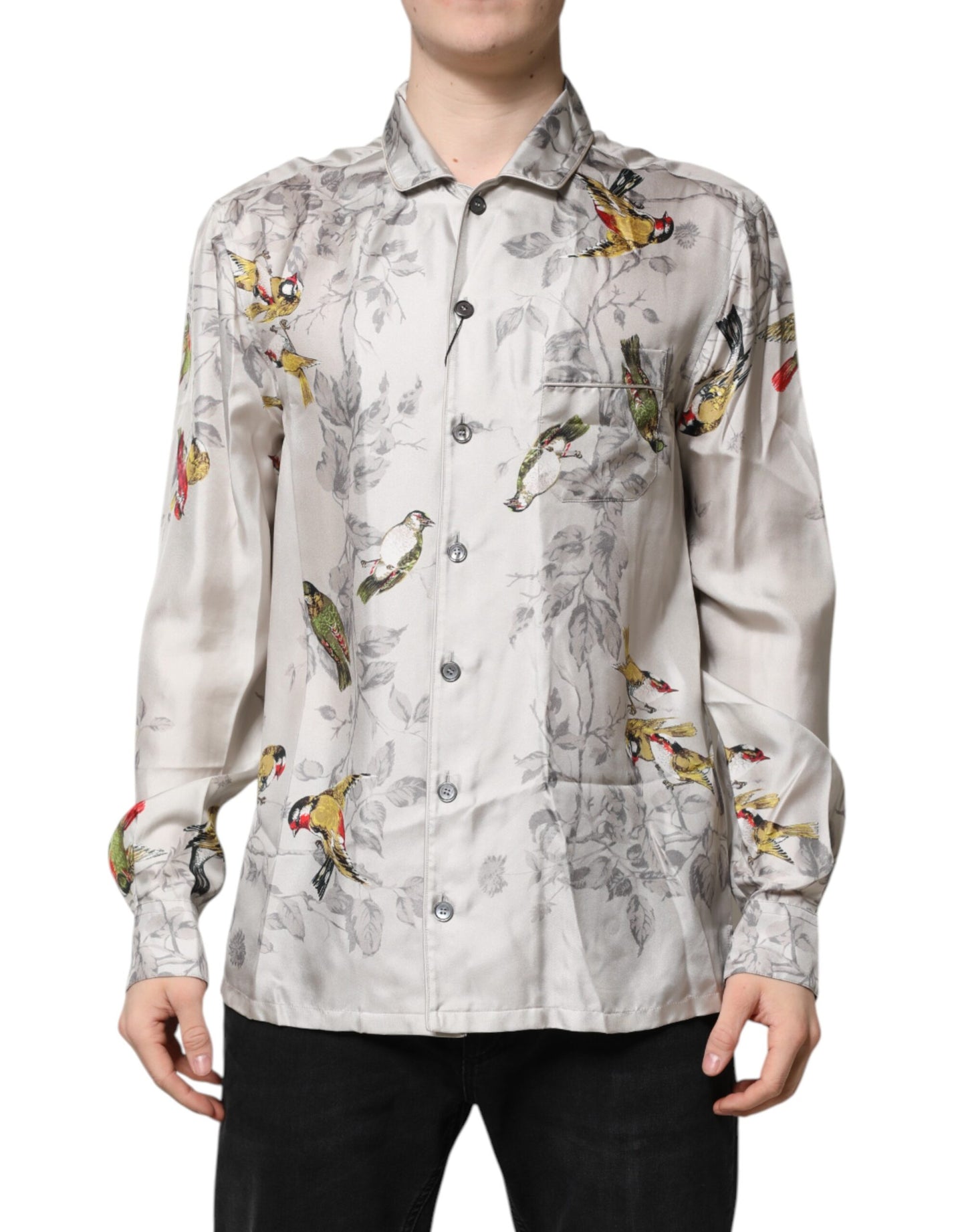 Chemise boutonnée en soie imprimée multicolore