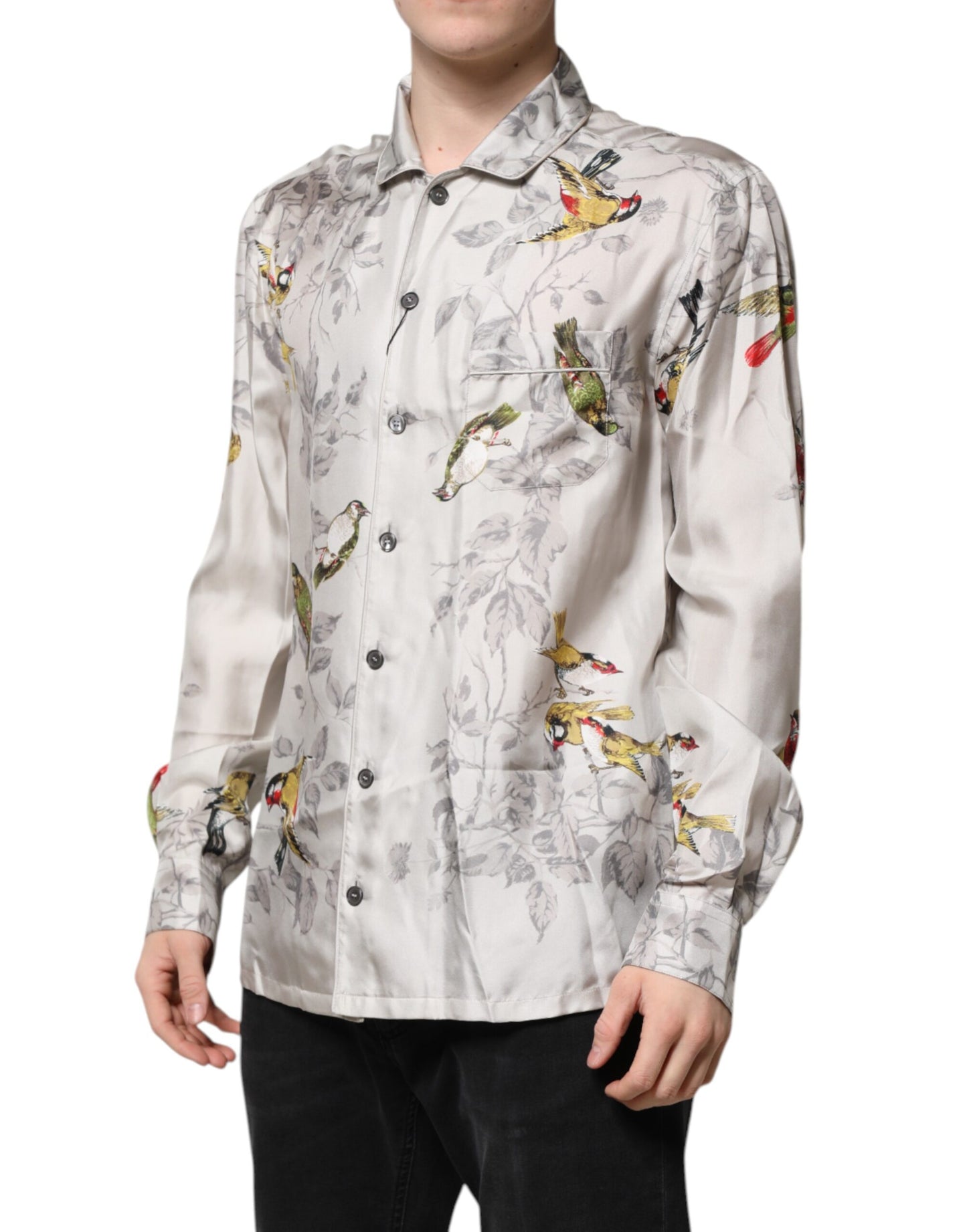 Chemise boutonnée en soie imprimée multicolore