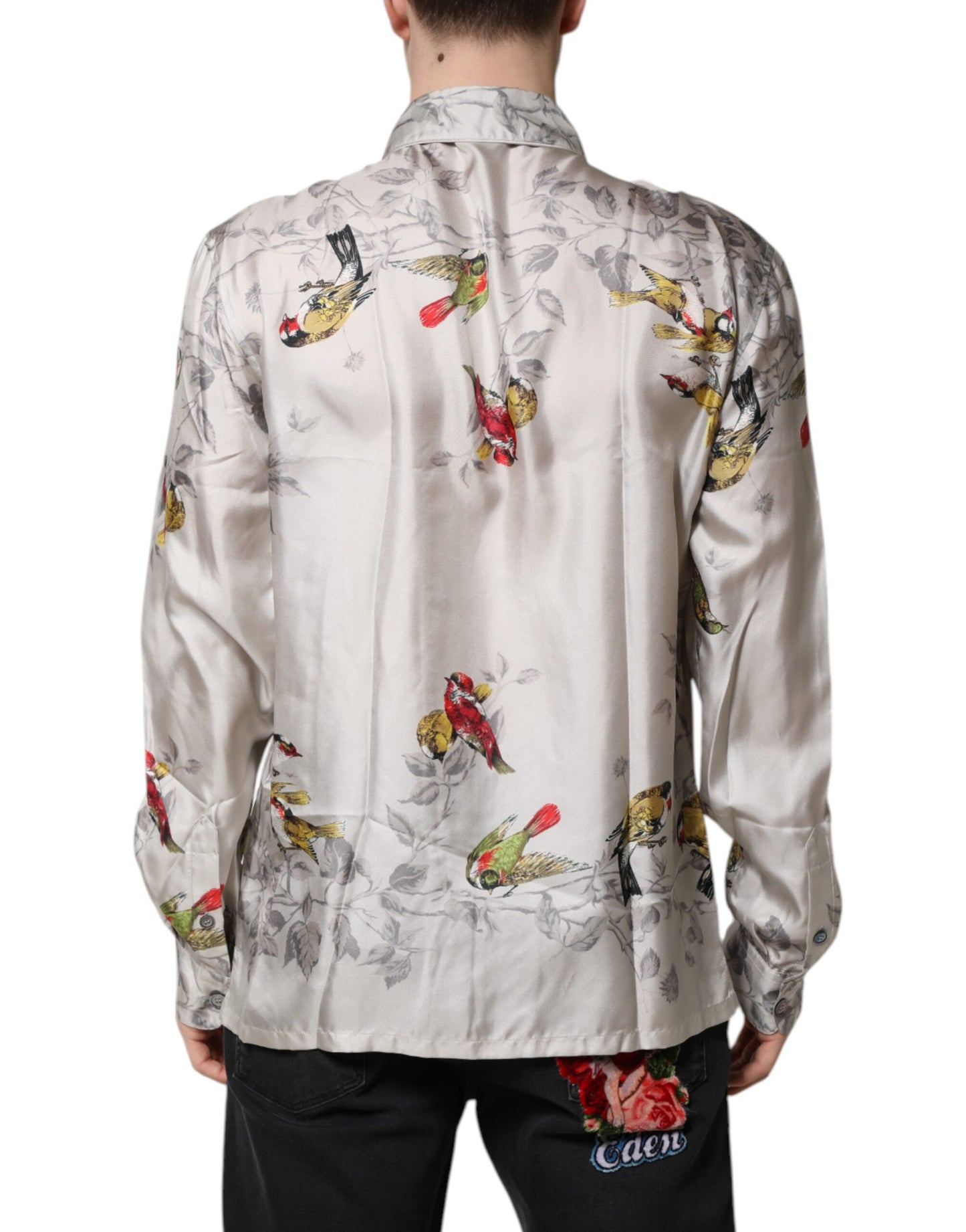 Chemise boutonnée en soie imprimée multicolore
