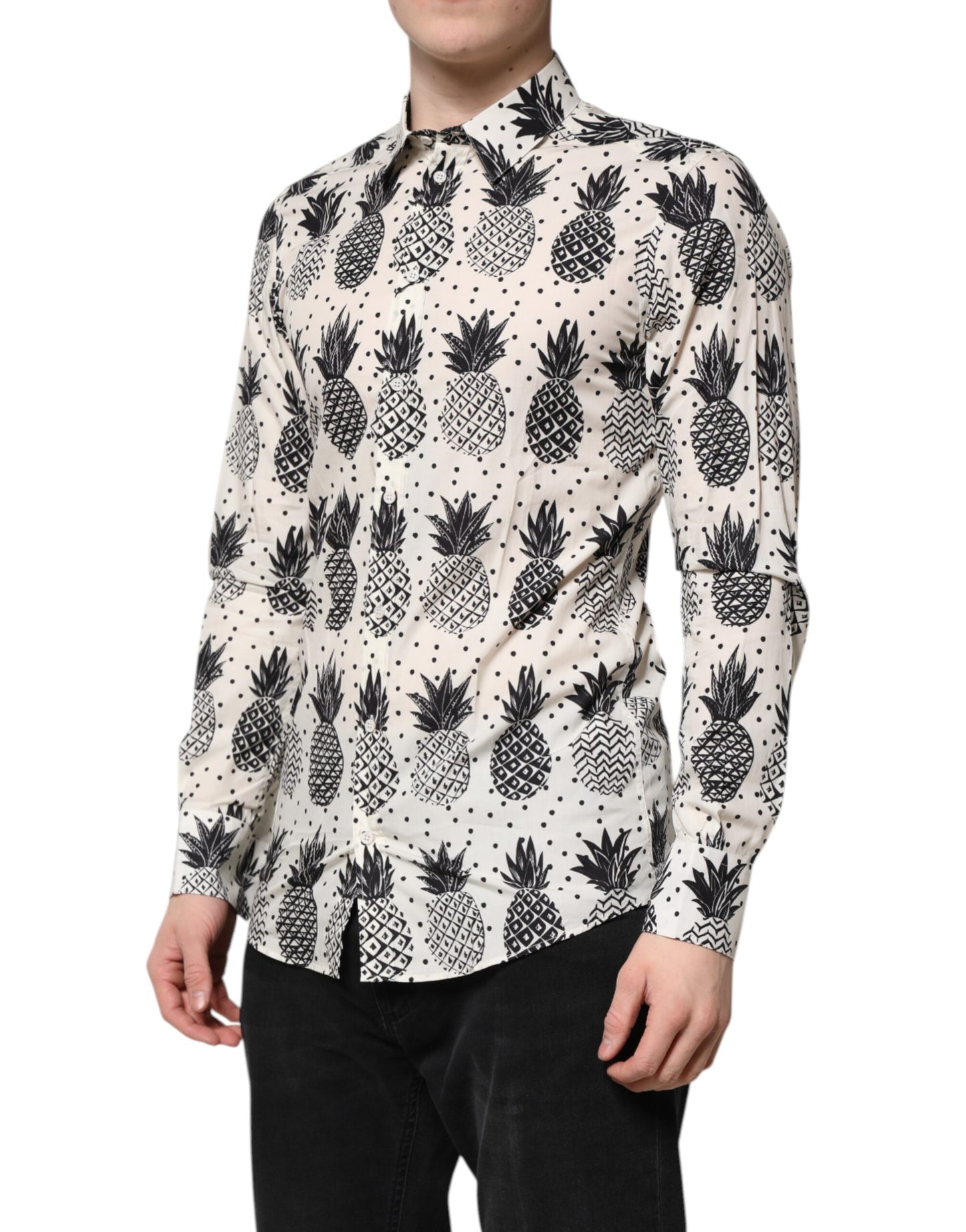Camisa de manga larga con estampado de piña blanca dorada