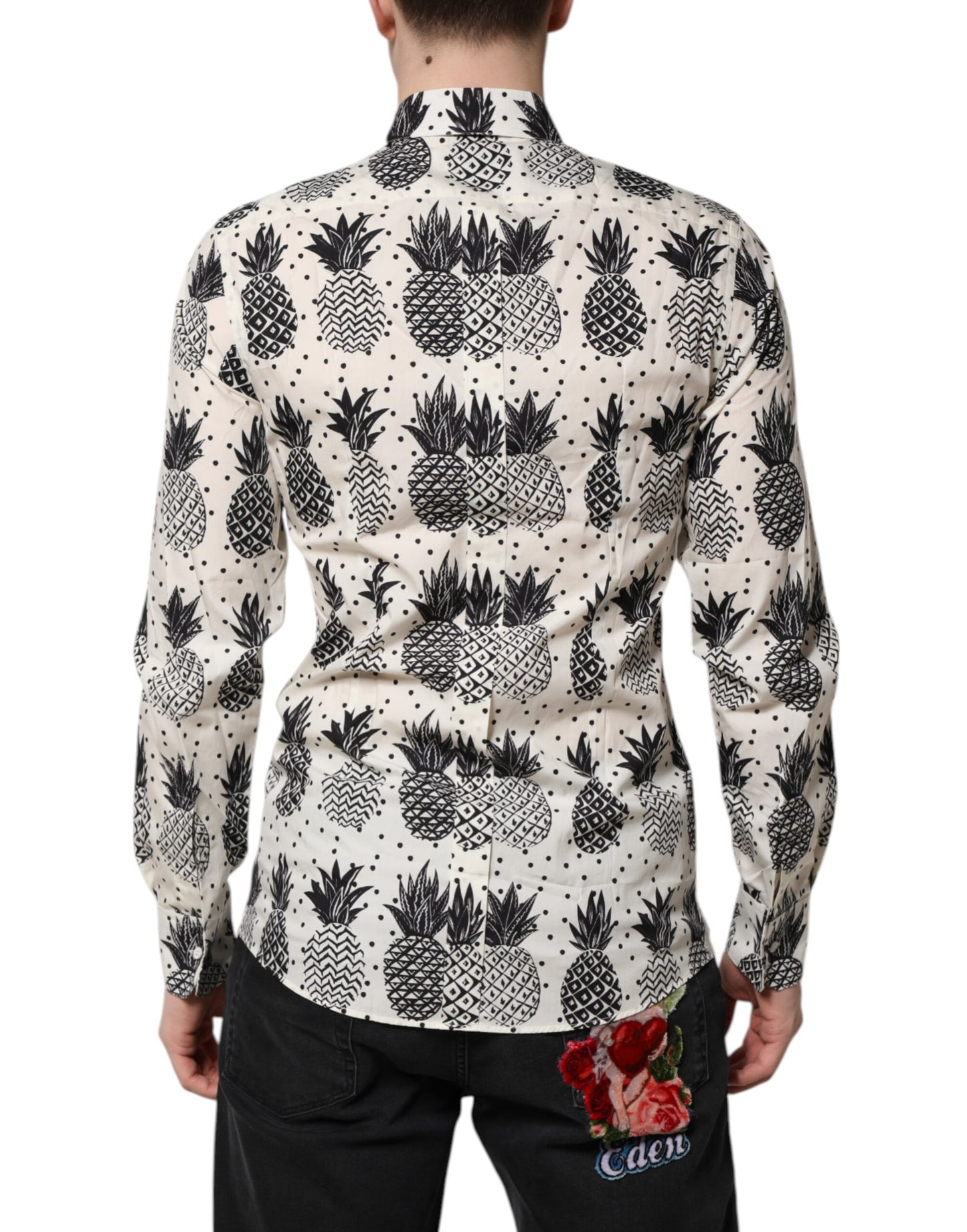 Camisa de manga larga con estampado de piña blanca dorada