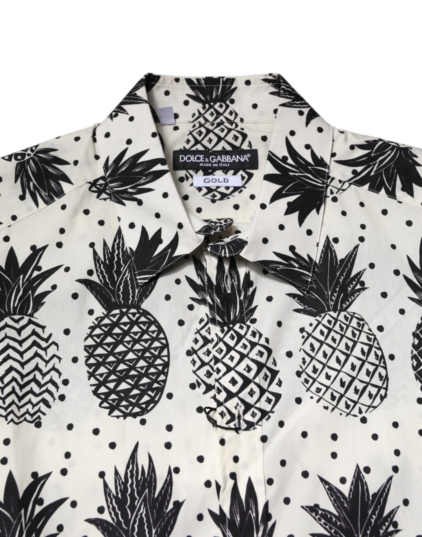Camisa de manga larga con estampado de piña blanca dorada
