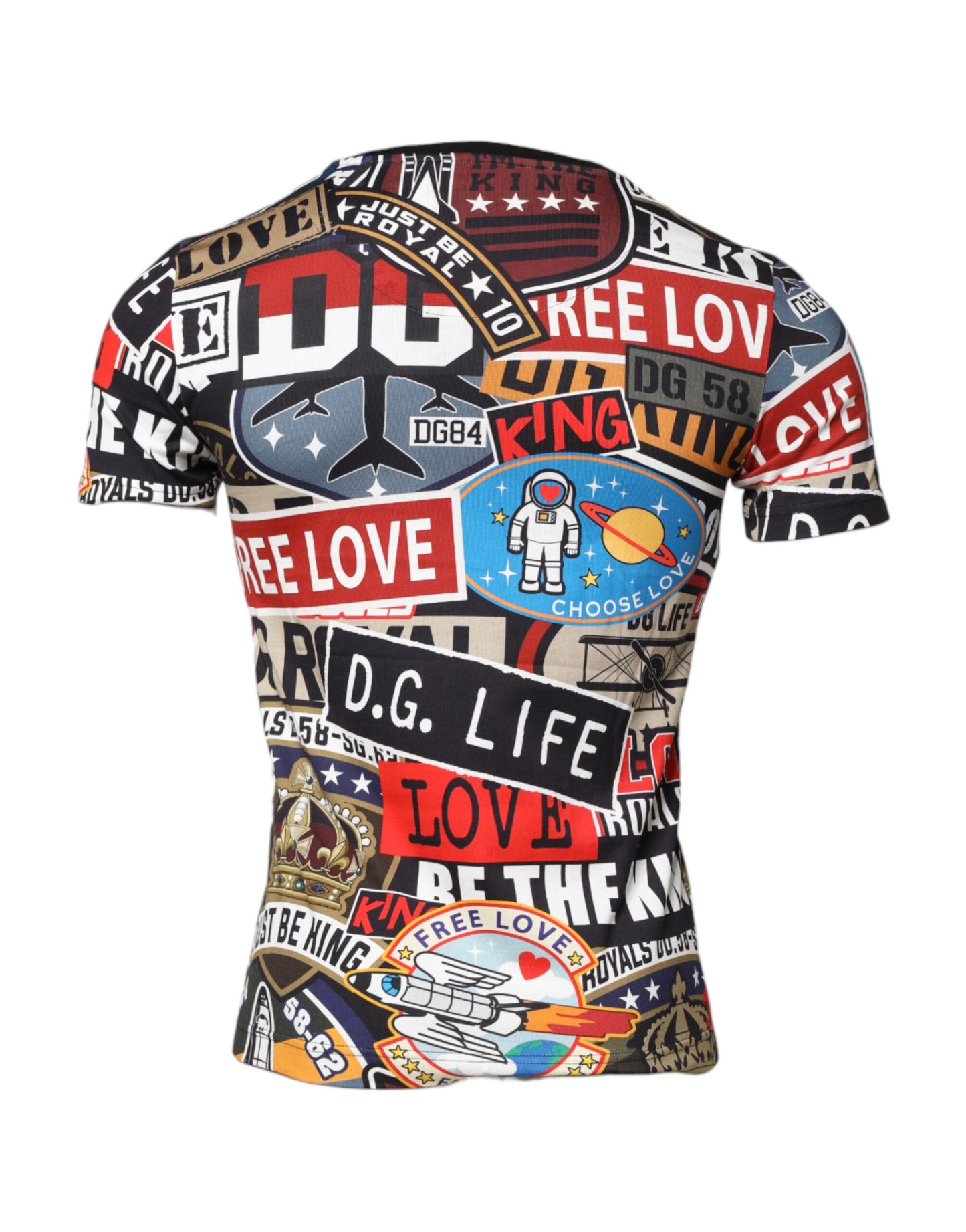 T-shirt ras du cou en coton patchwork multicolore