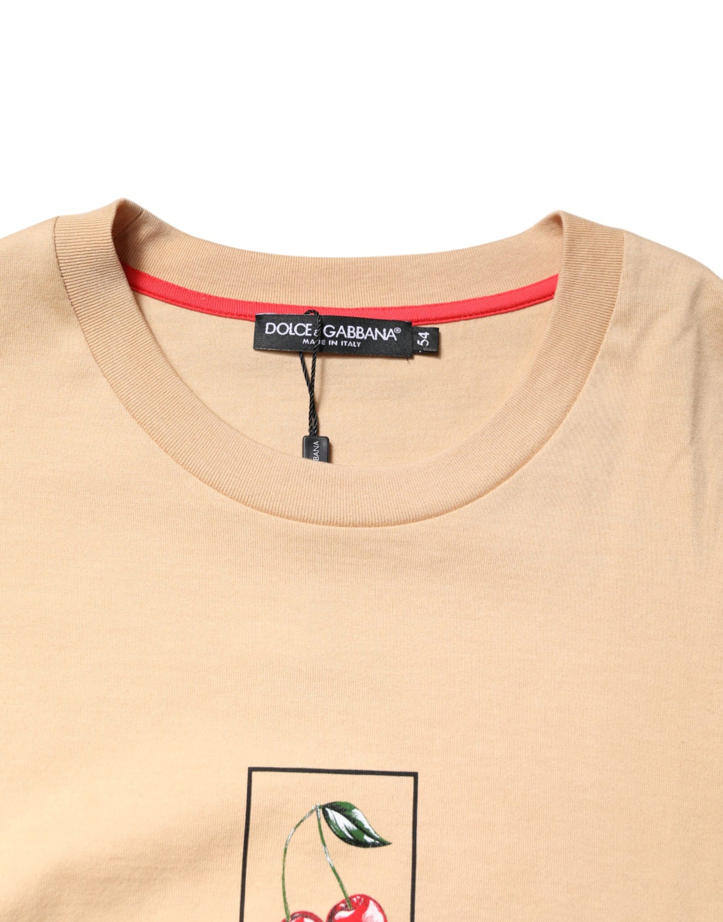 T-shirt col rond en coton beige avec logo imprimé