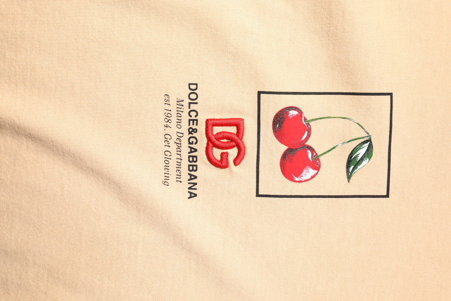 T-shirt col rond en coton beige avec logo imprimé