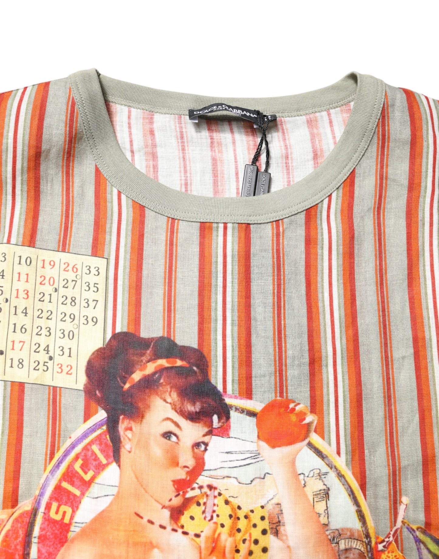 T-shirt col rond en lin à rayures multicolores