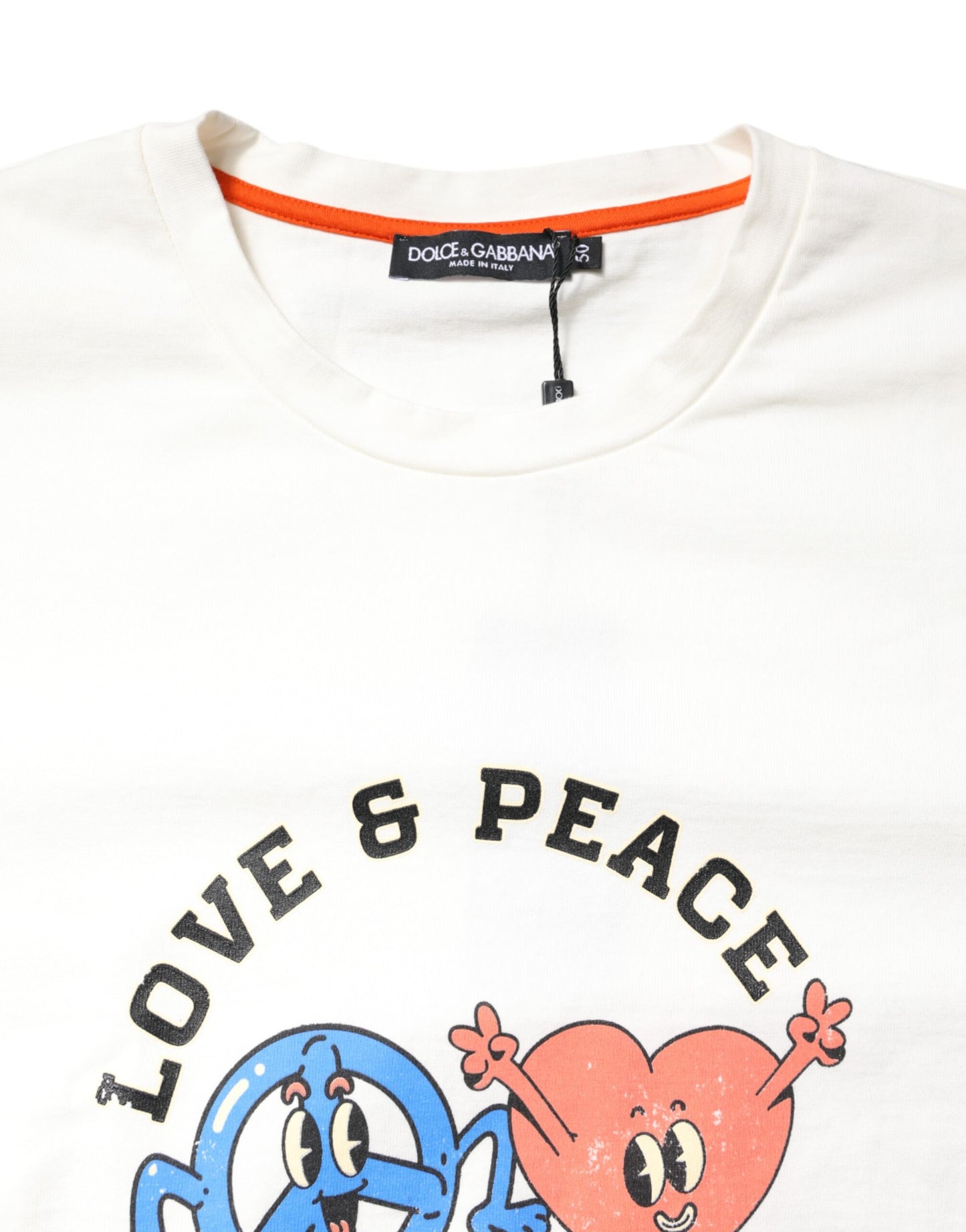 T-shirt blanc à col rond avec imprimé LOVE & PEACE