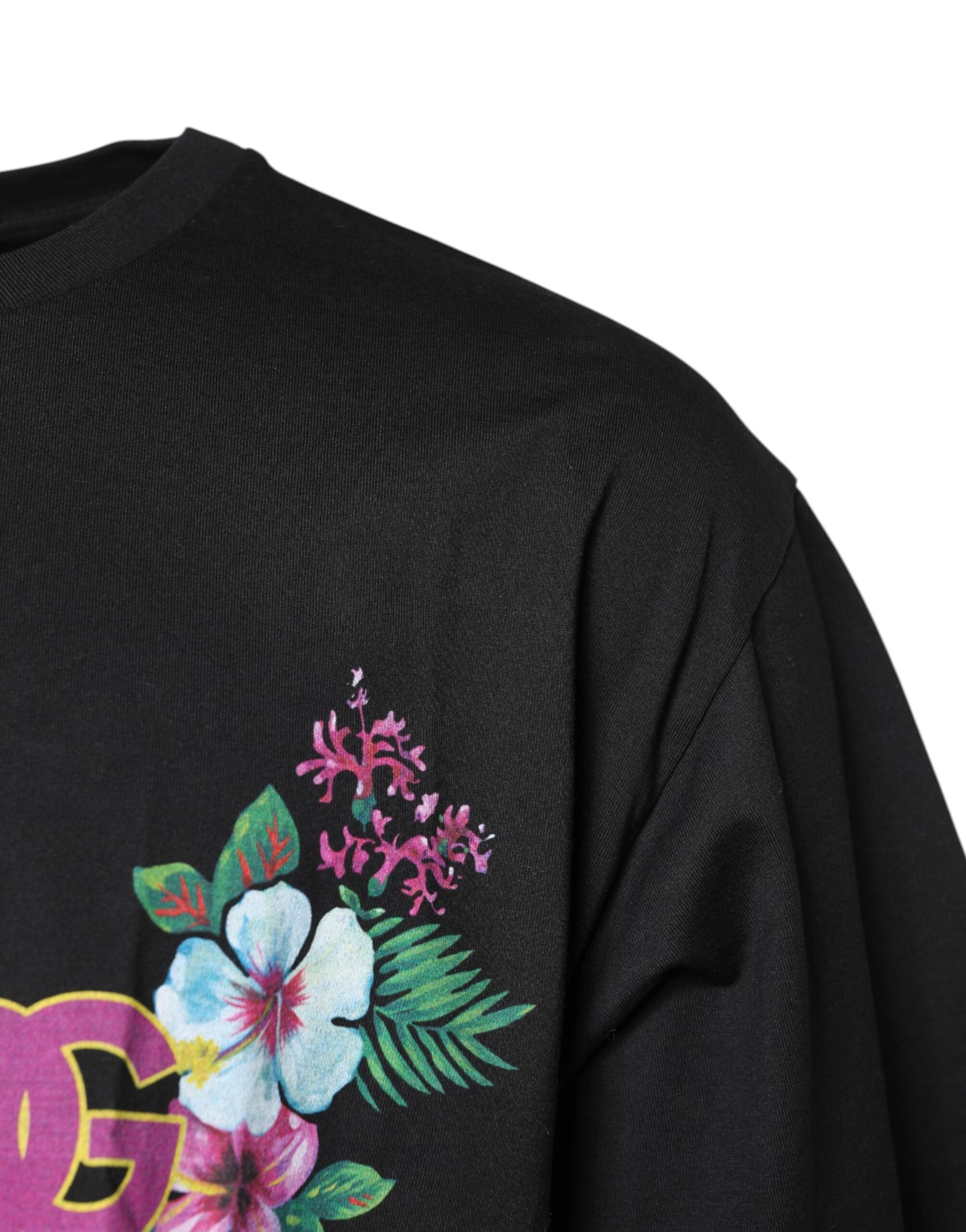 T-shirt ras du cou noir à imprimé floral DG