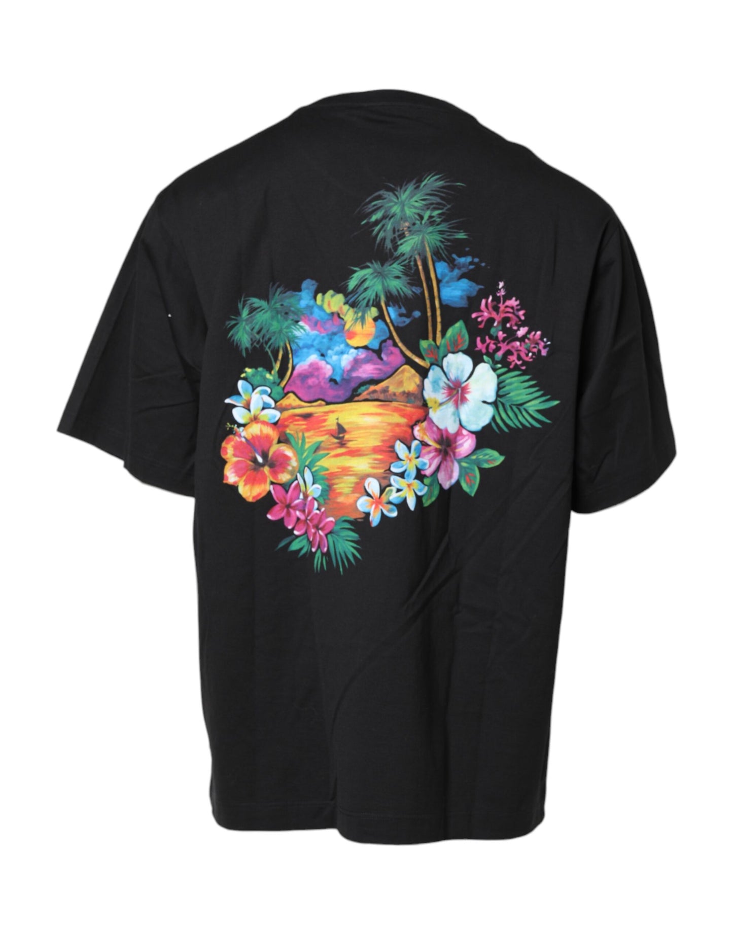 T-shirt ras du cou noir à imprimé floral DG