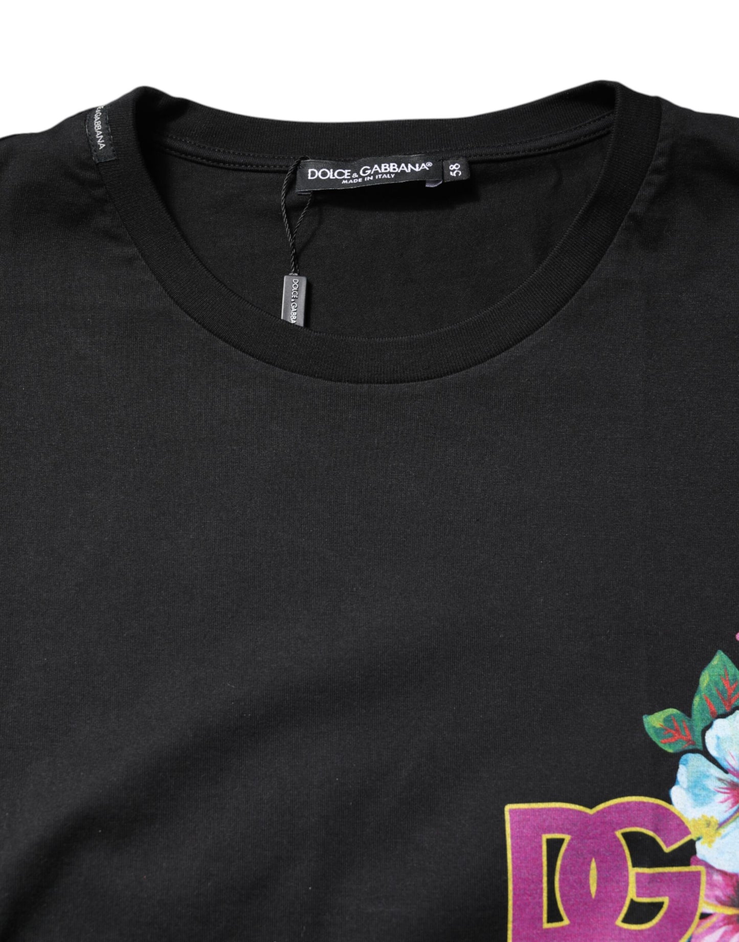 T-shirt ras du cou noir à imprimé floral DG
