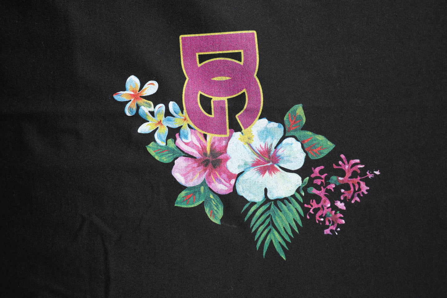 T-shirt ras du cou noir à imprimé floral DG