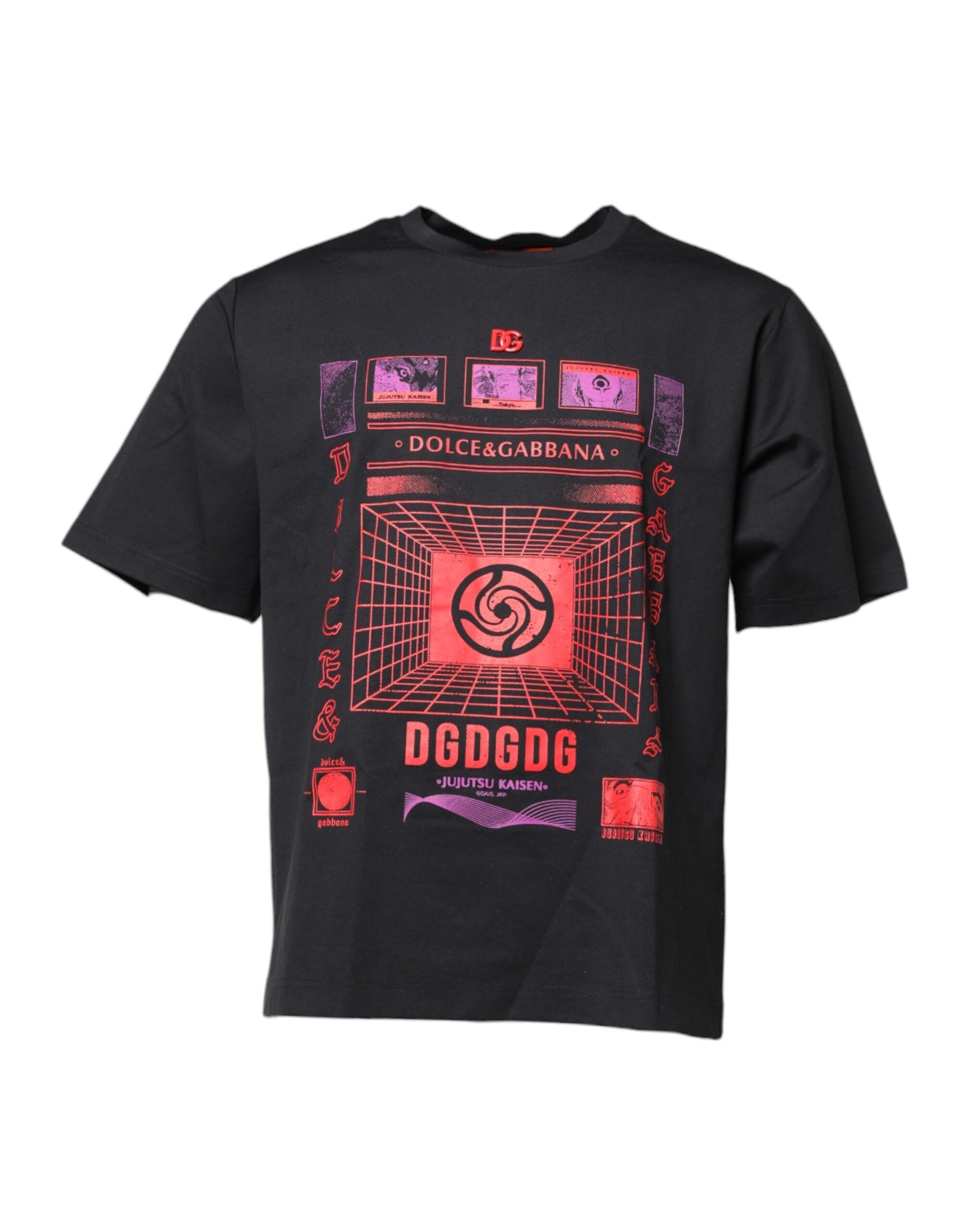 T-shirt col rond en coton noir à imprimé graphique