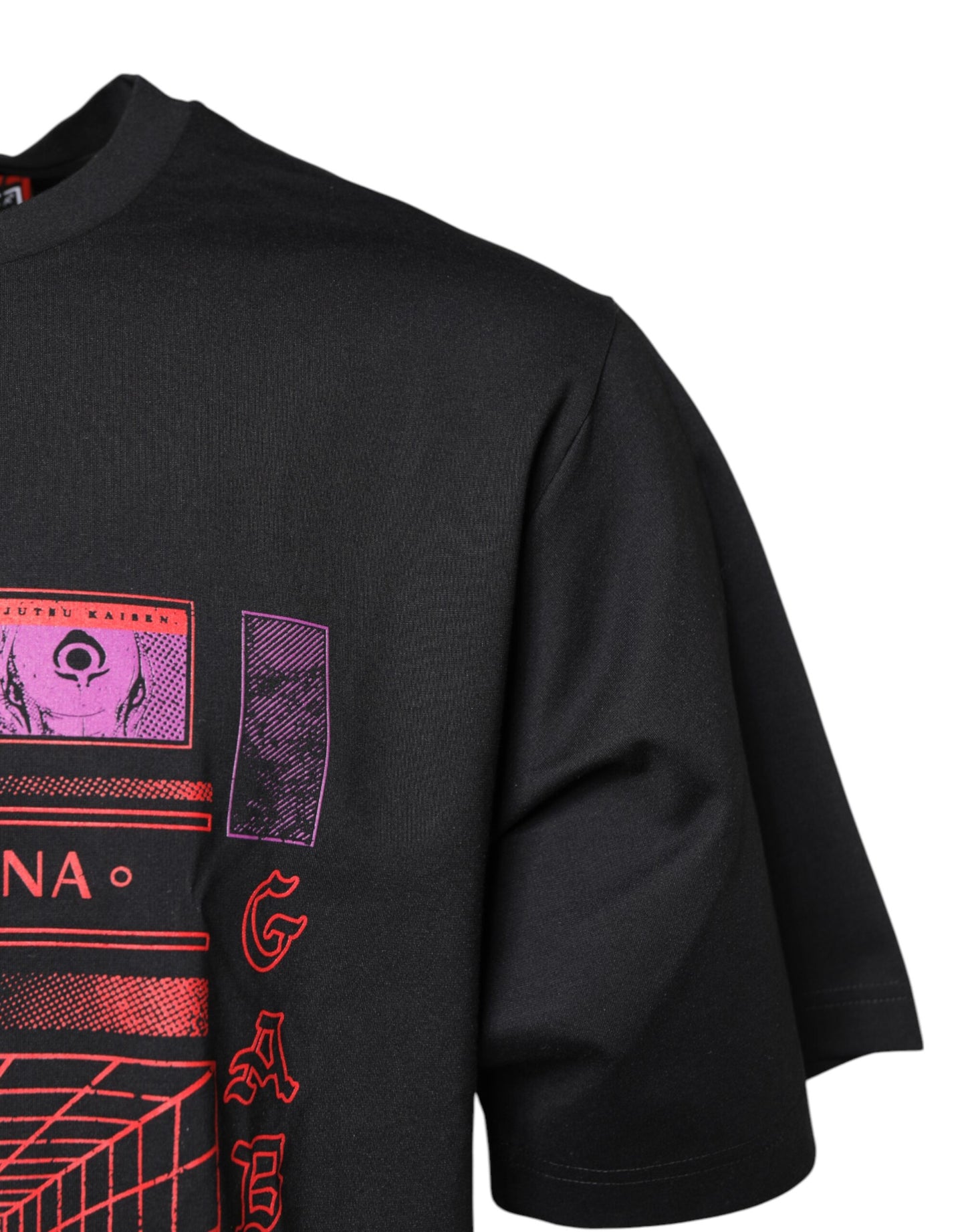 T-shirt col rond en coton noir à imprimé graphique