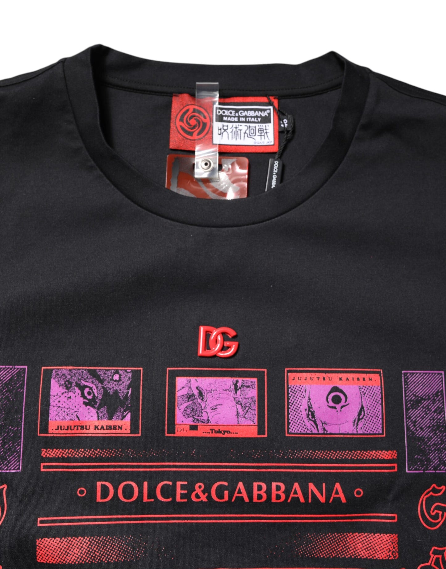 T-shirt col rond en coton noir à imprimé graphique