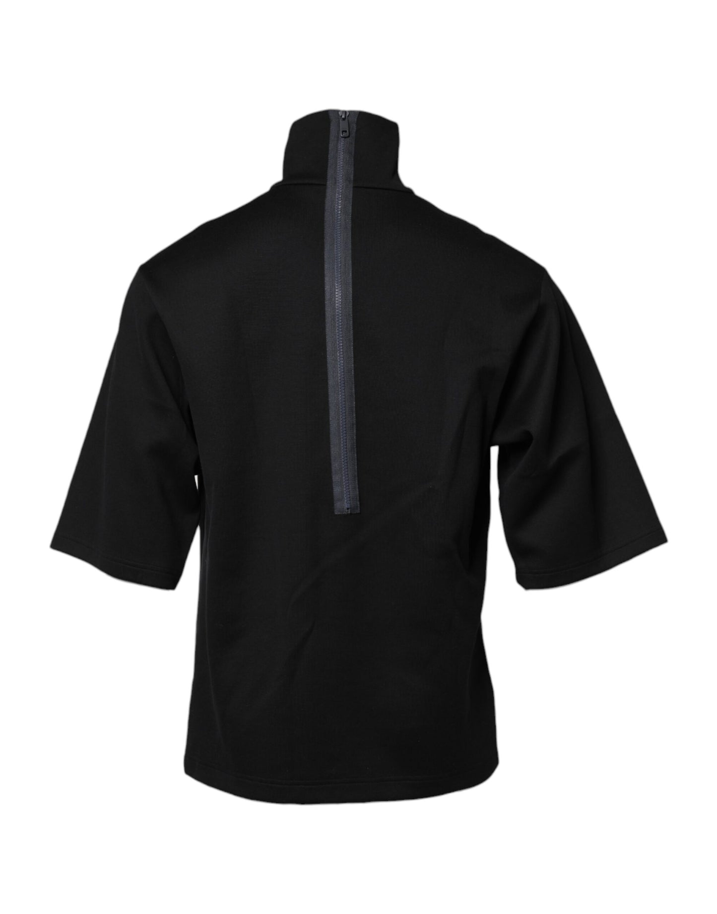 T-shirt col roulé en coton noir imprimé DG