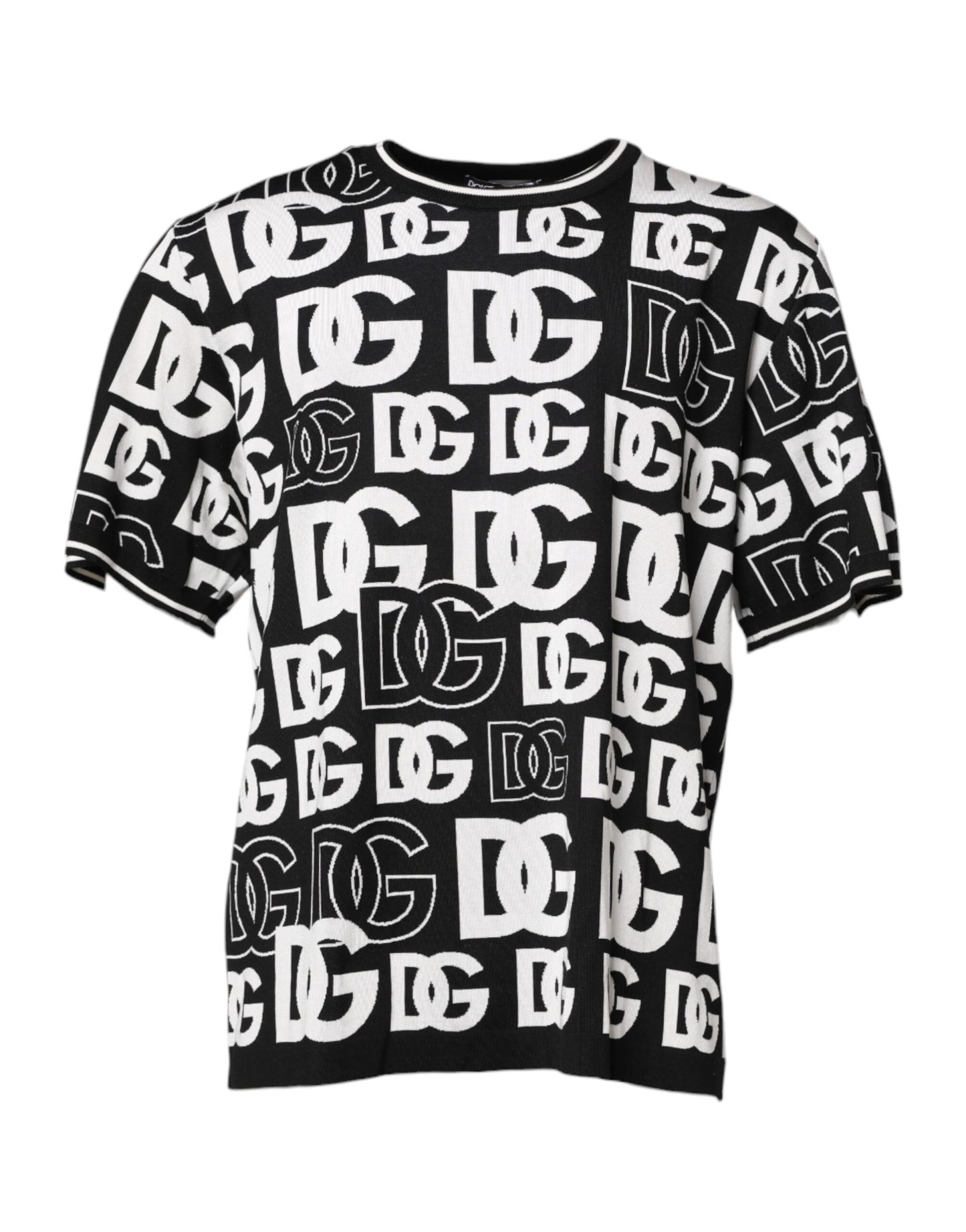 T-shirt en tricot de soie noir et blanc imprimé DG