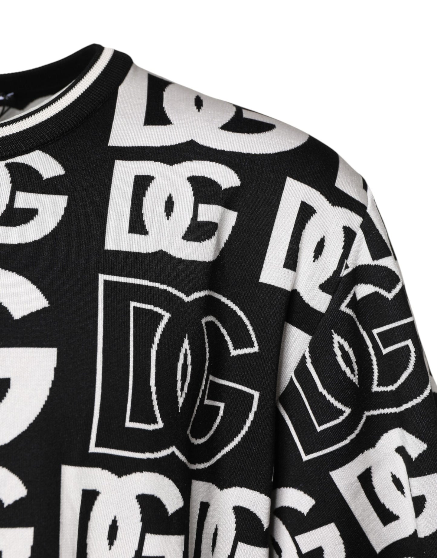 T-shirt en tricot de soie noir et blanc imprimé DG