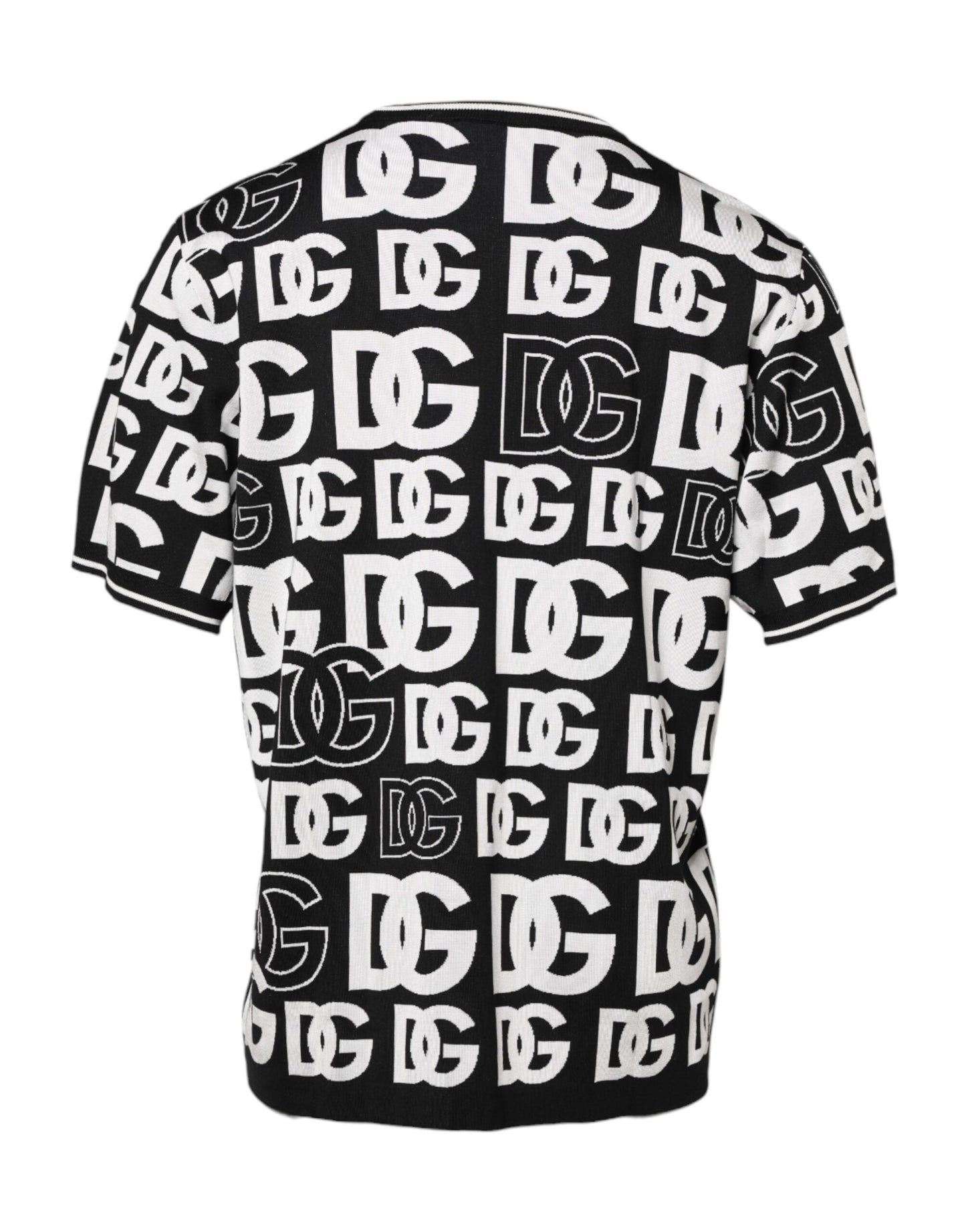 T-shirt en tricot de soie noir et blanc imprimé DG