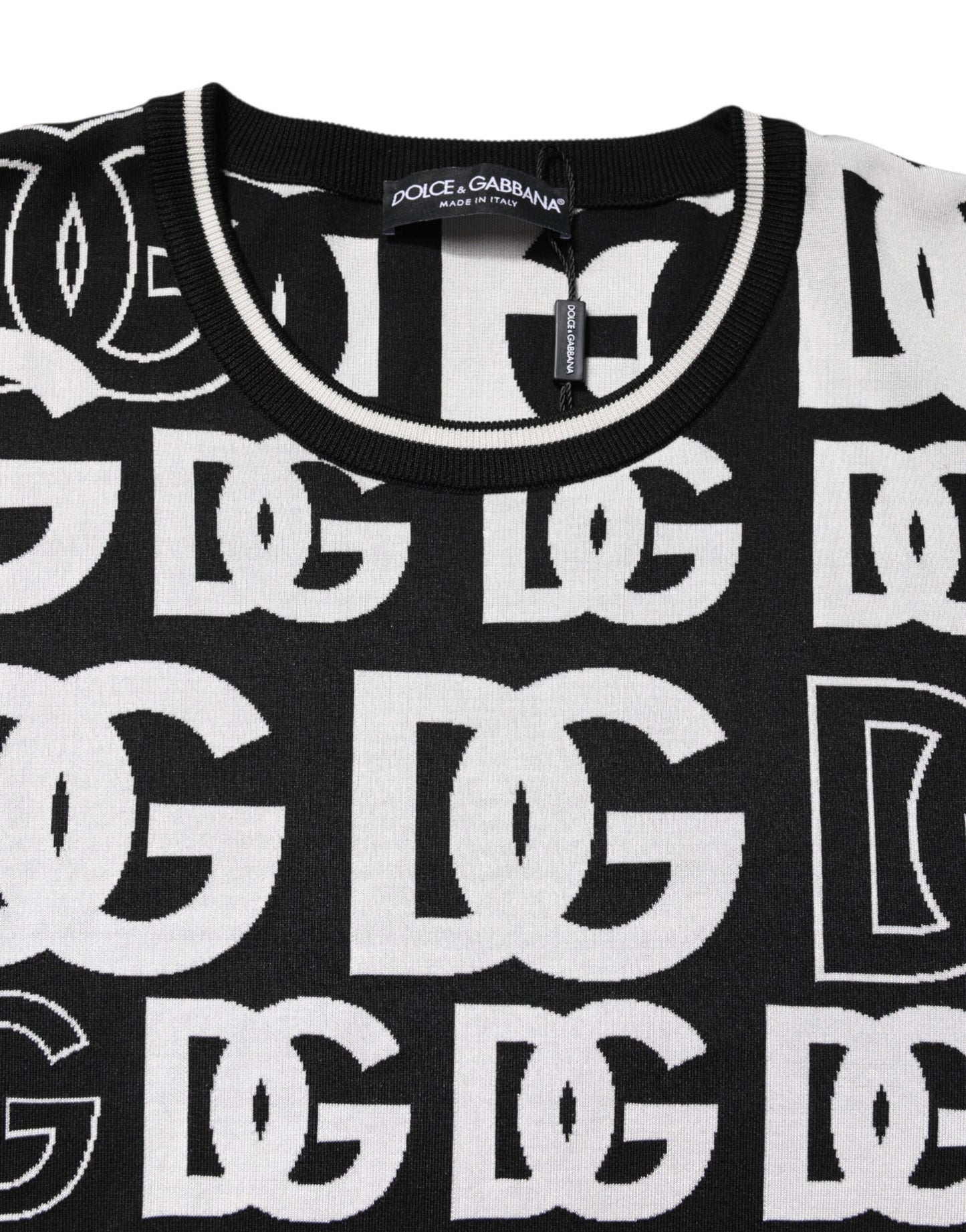 T-shirt en tricot de soie noir et blanc imprimé DG