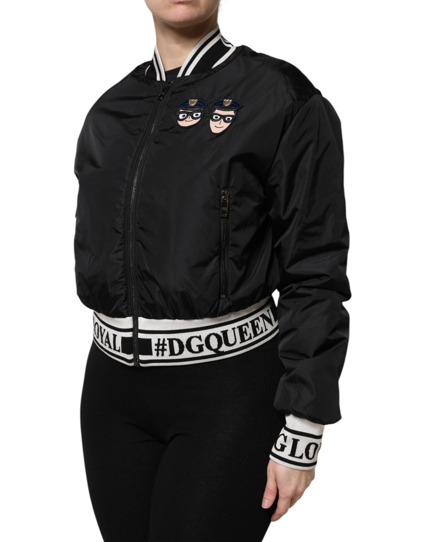Chaqueta bomber de nailon negro con cremallera completa #DGFamily