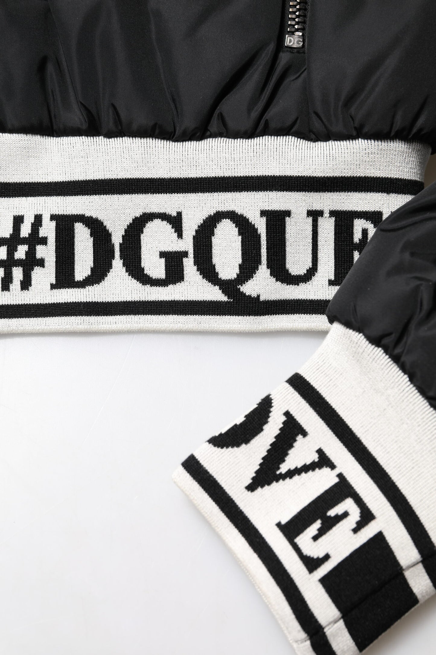 Chaqueta bomber de nailon negro con cremallera completa #DGFamily