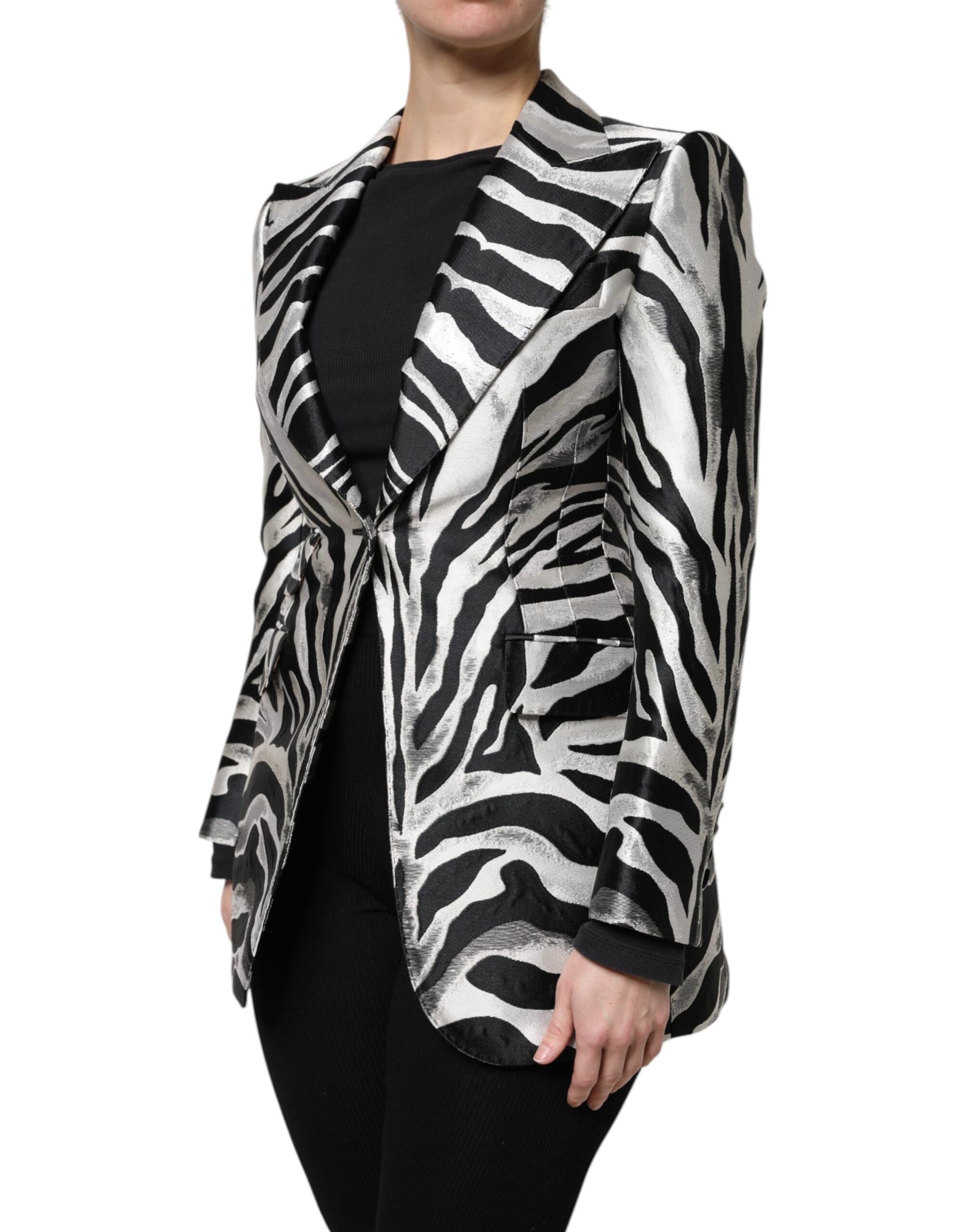 Chaqueta blazer de poliéster blanco y negro para mujer
