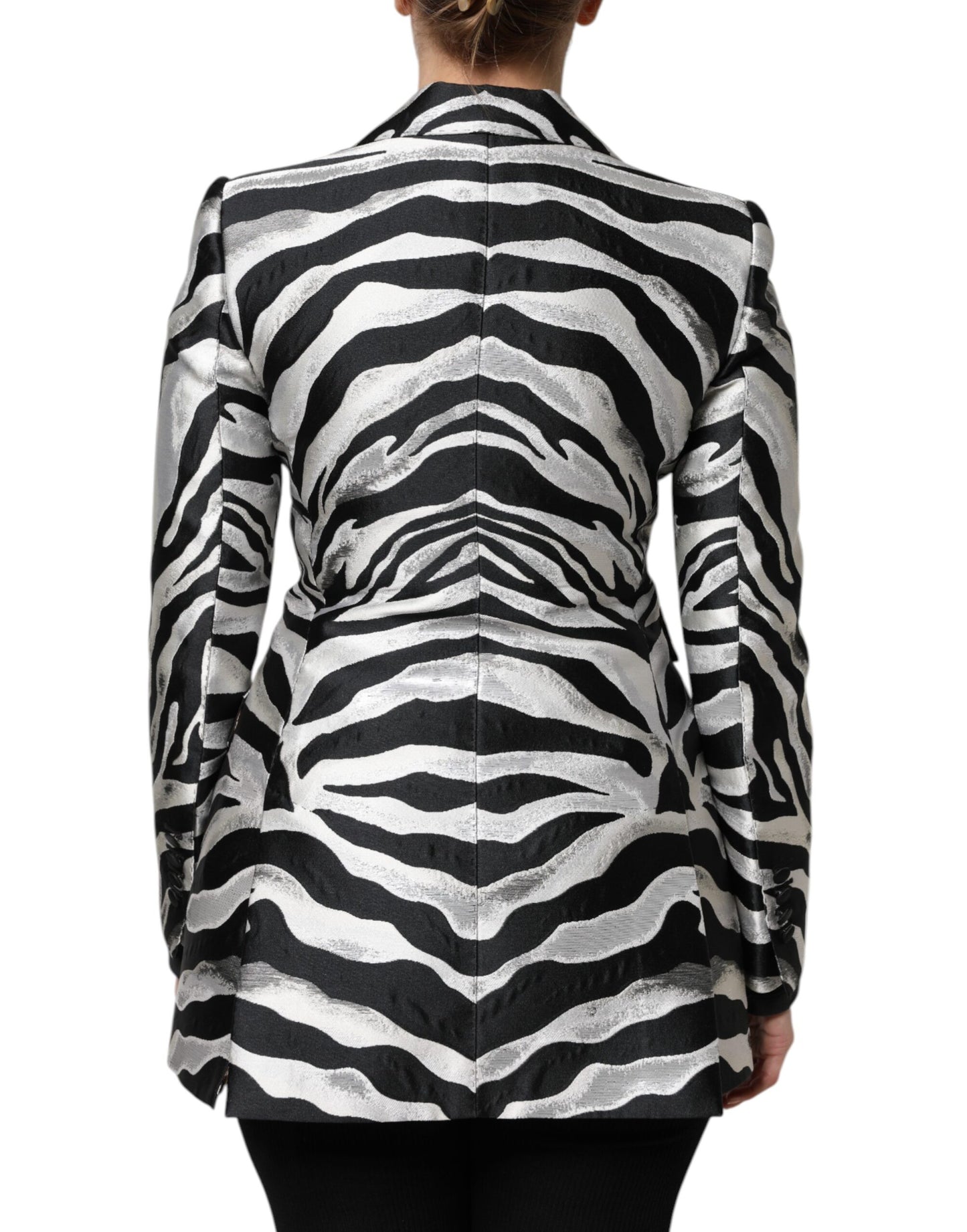 Chaqueta blazer de poliéster blanco y negro para mujer