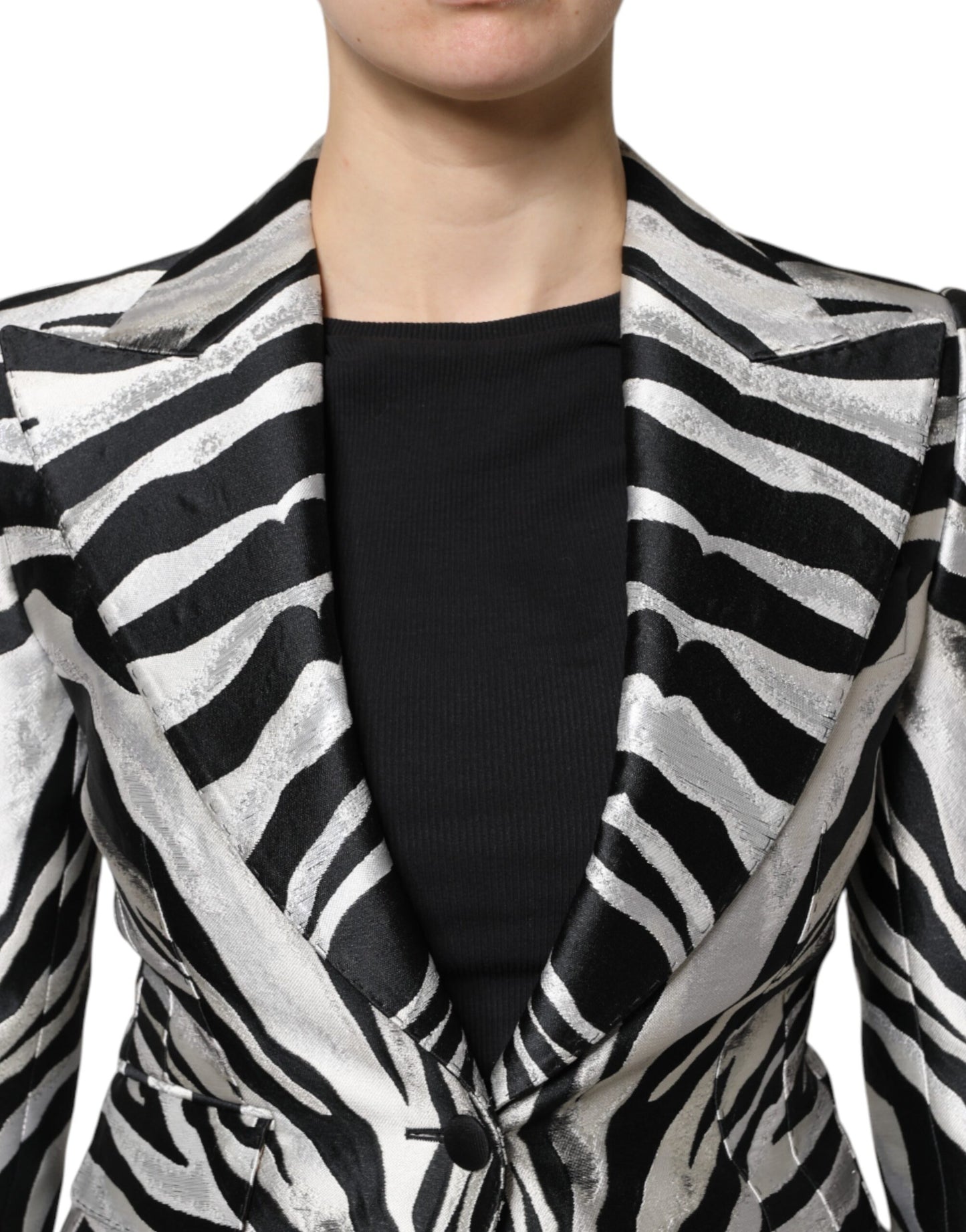 Chaqueta blazer de poliéster blanco y negro para mujer