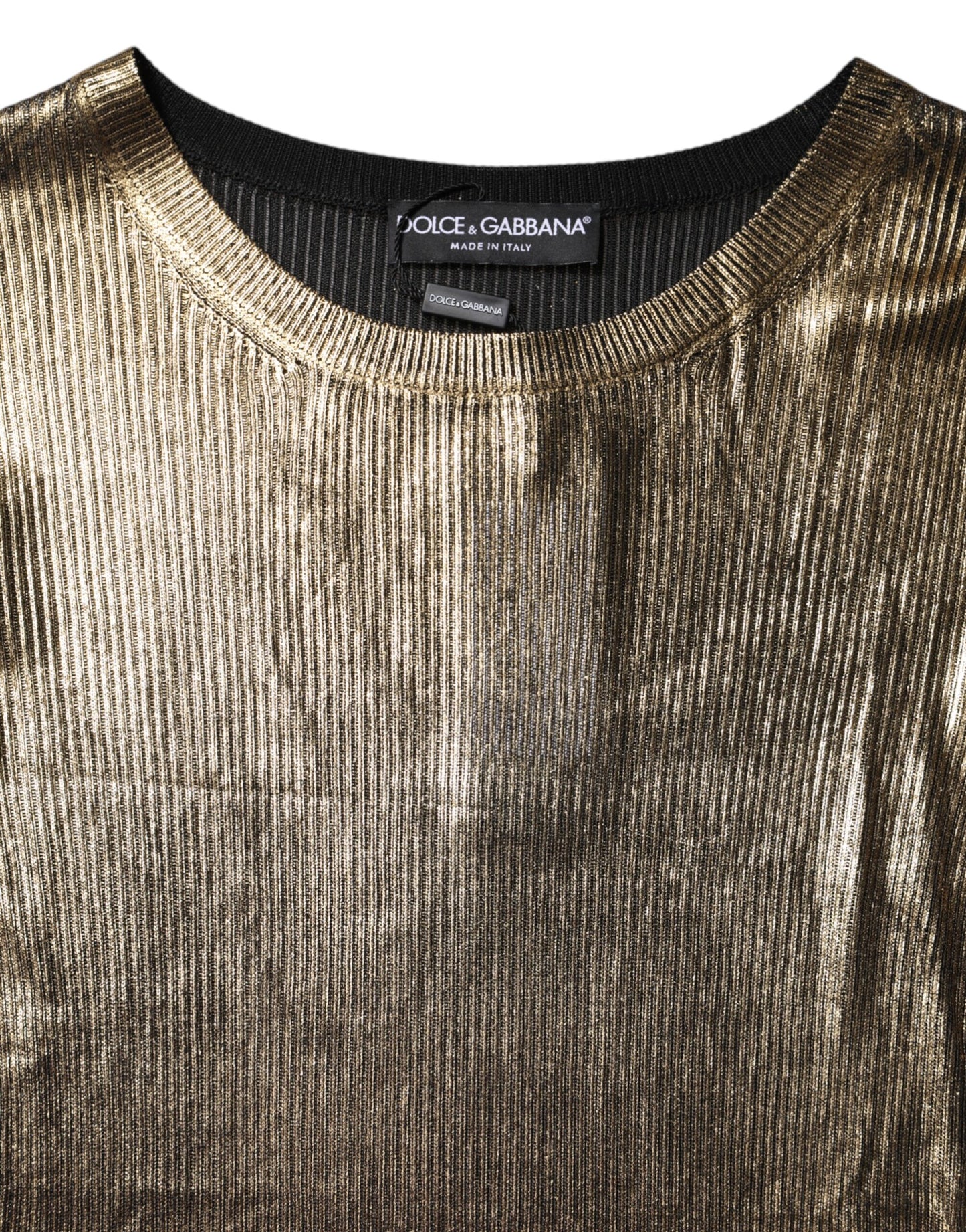 Top tipo jersey de manga larga con cuello redondo dorado