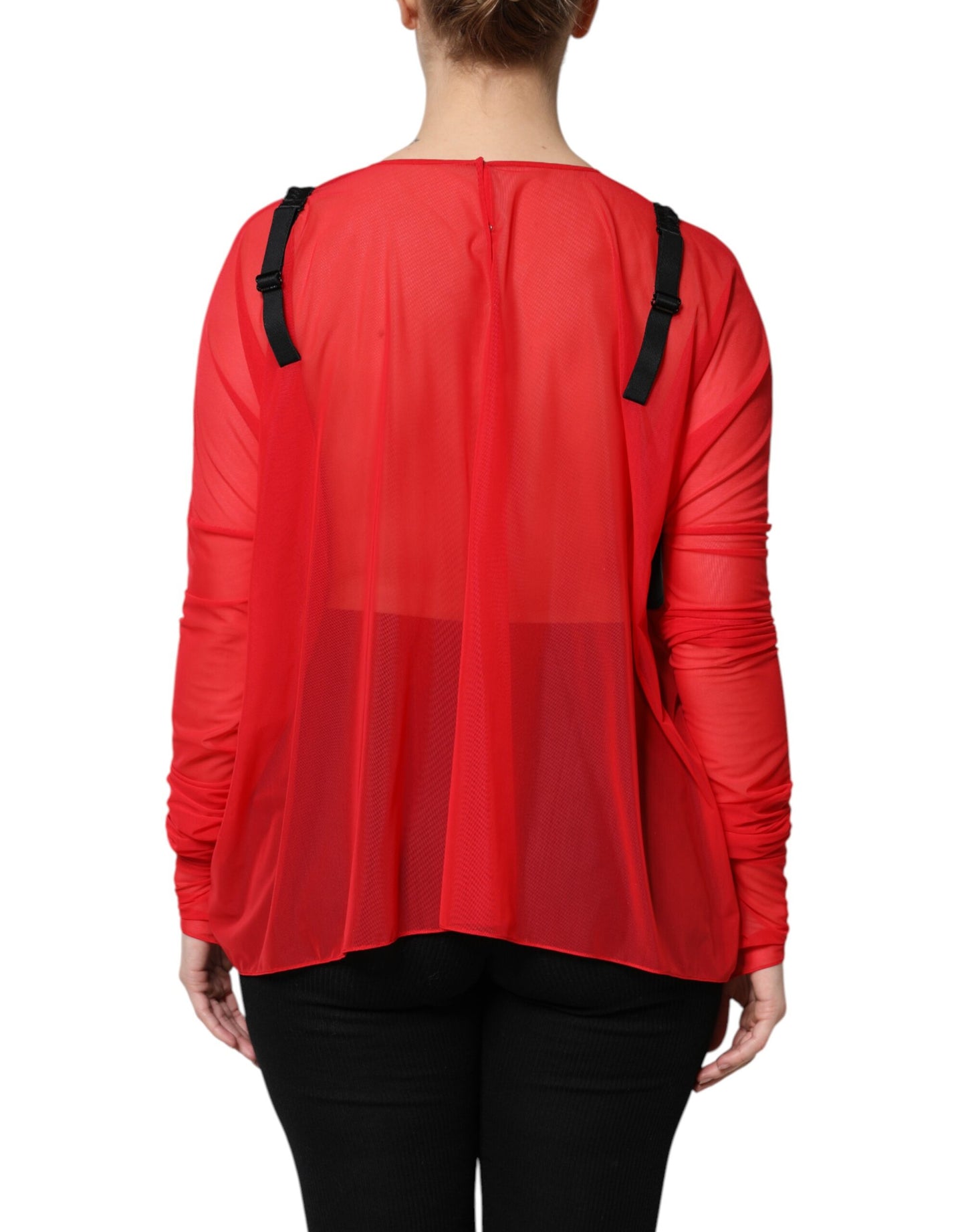 Top de manga larga con detalle de bustier rojo y negro