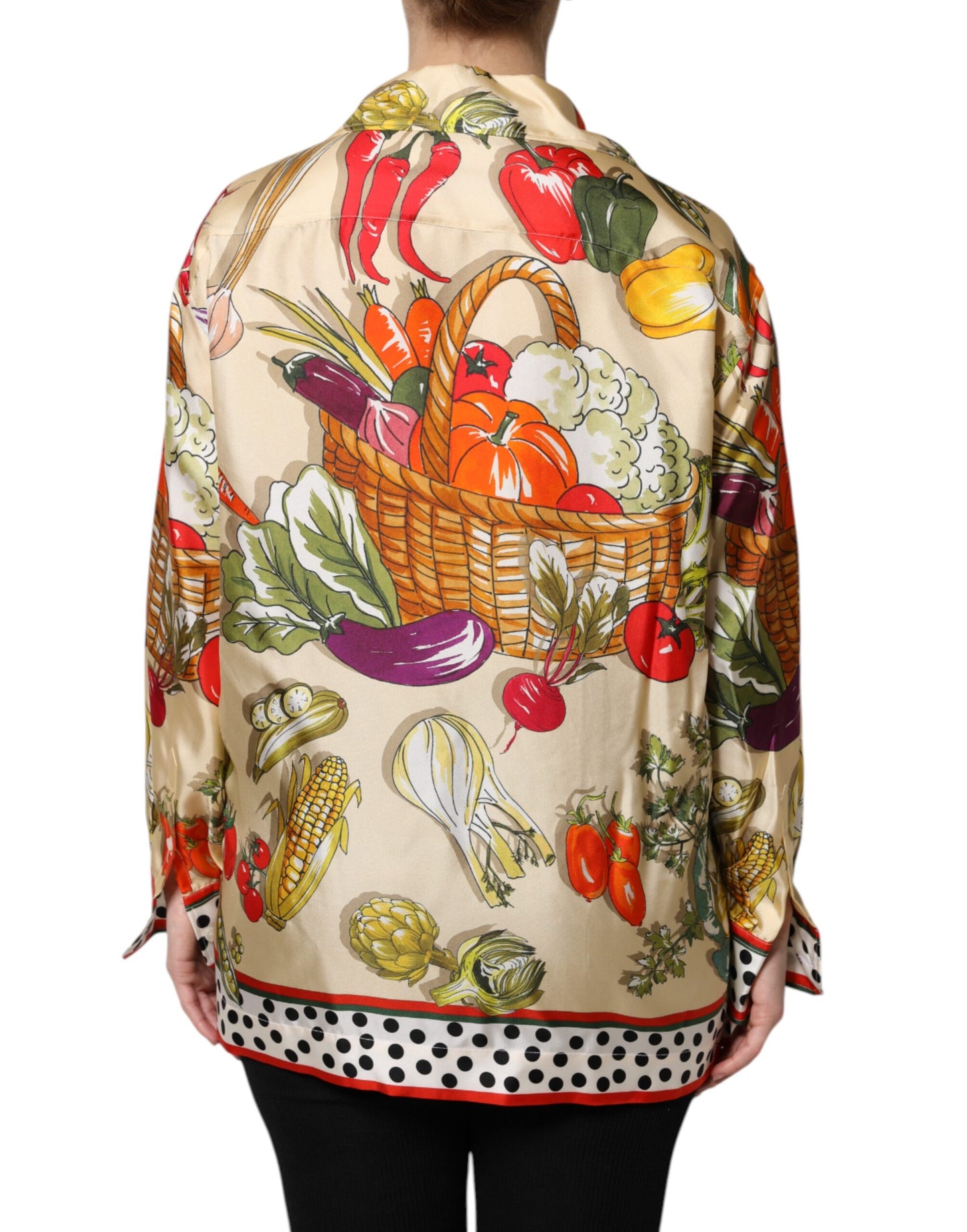 Blusa de manga larga de seda con verduras multicolor