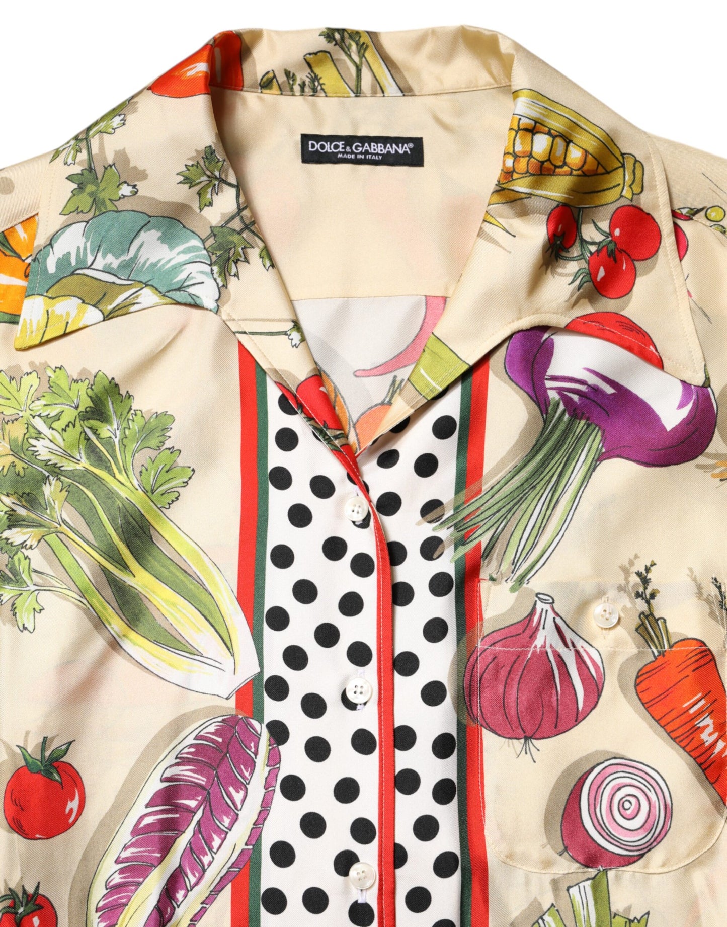Blusa de manga larga de seda con verduras multicolor