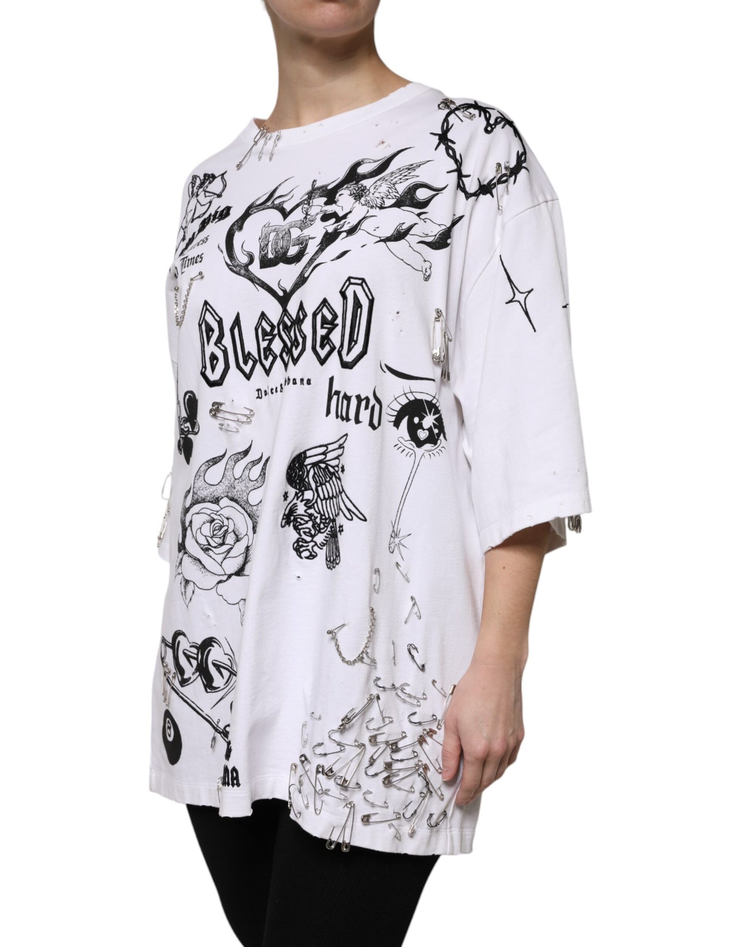 Camiseta blanca de algodón con estampado DG BLESSED
