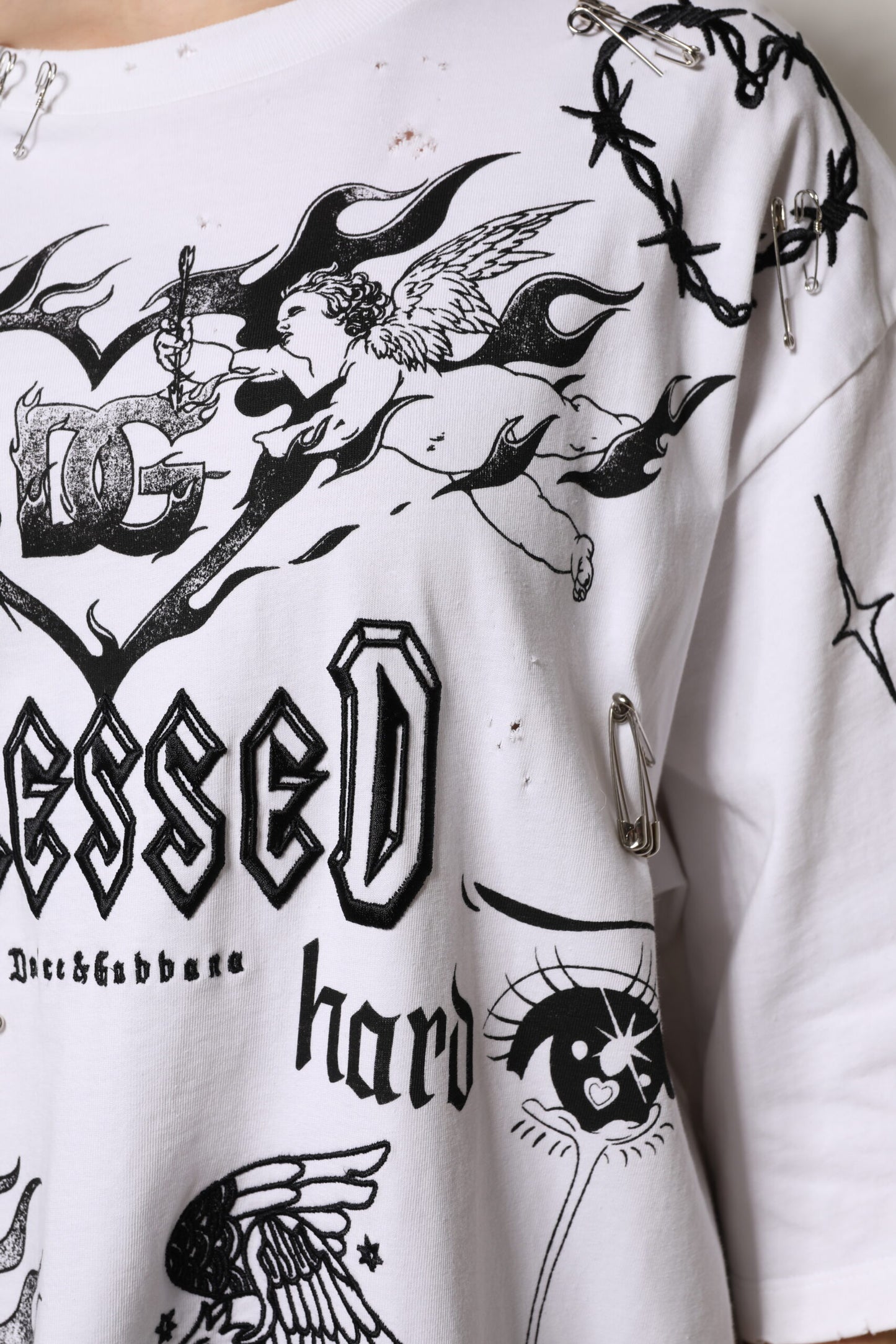 Camiseta blanca de algodón con estampado DG BLESSED