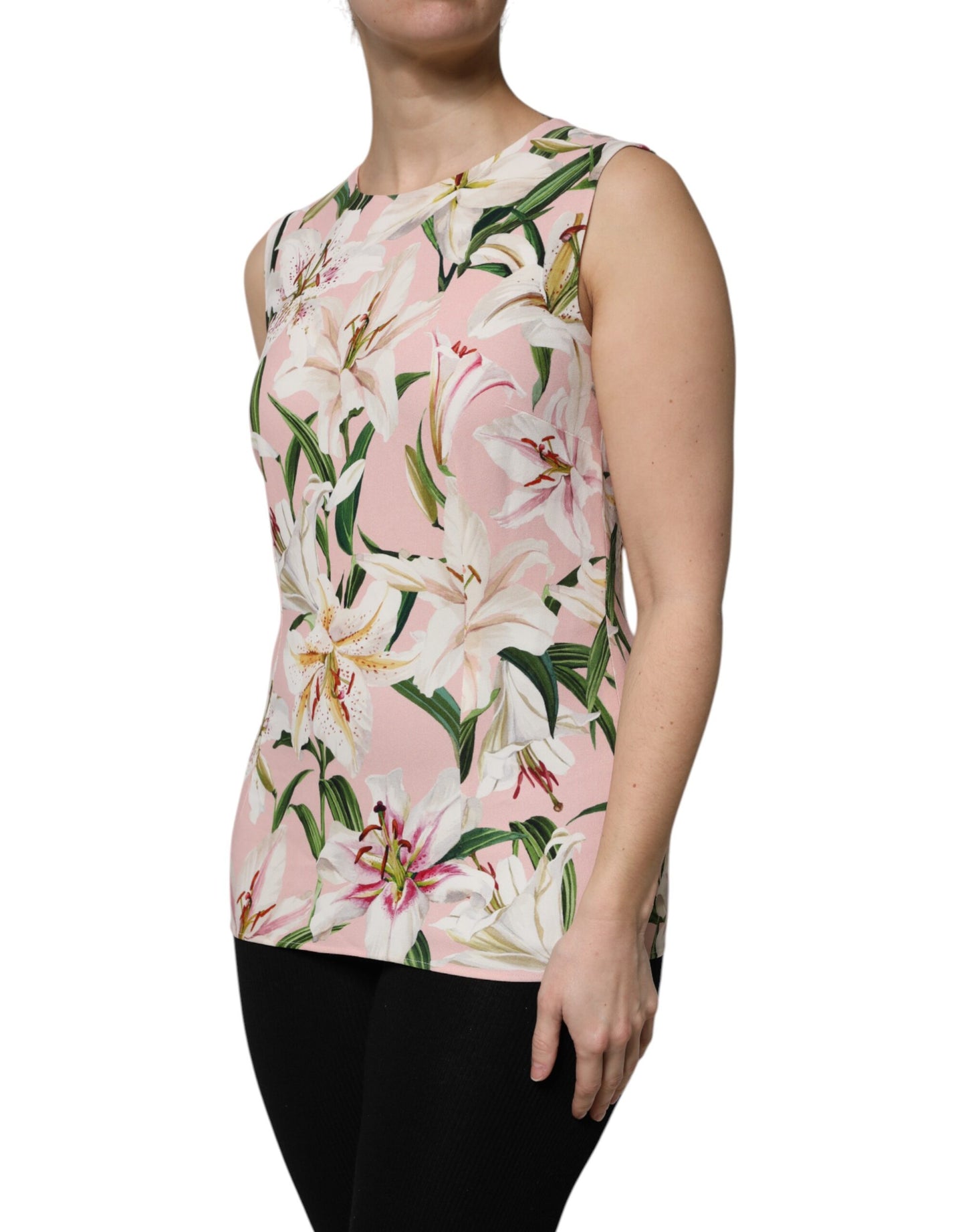 Camiseta sin mangas con cuello redondo y estampado floral multicolor