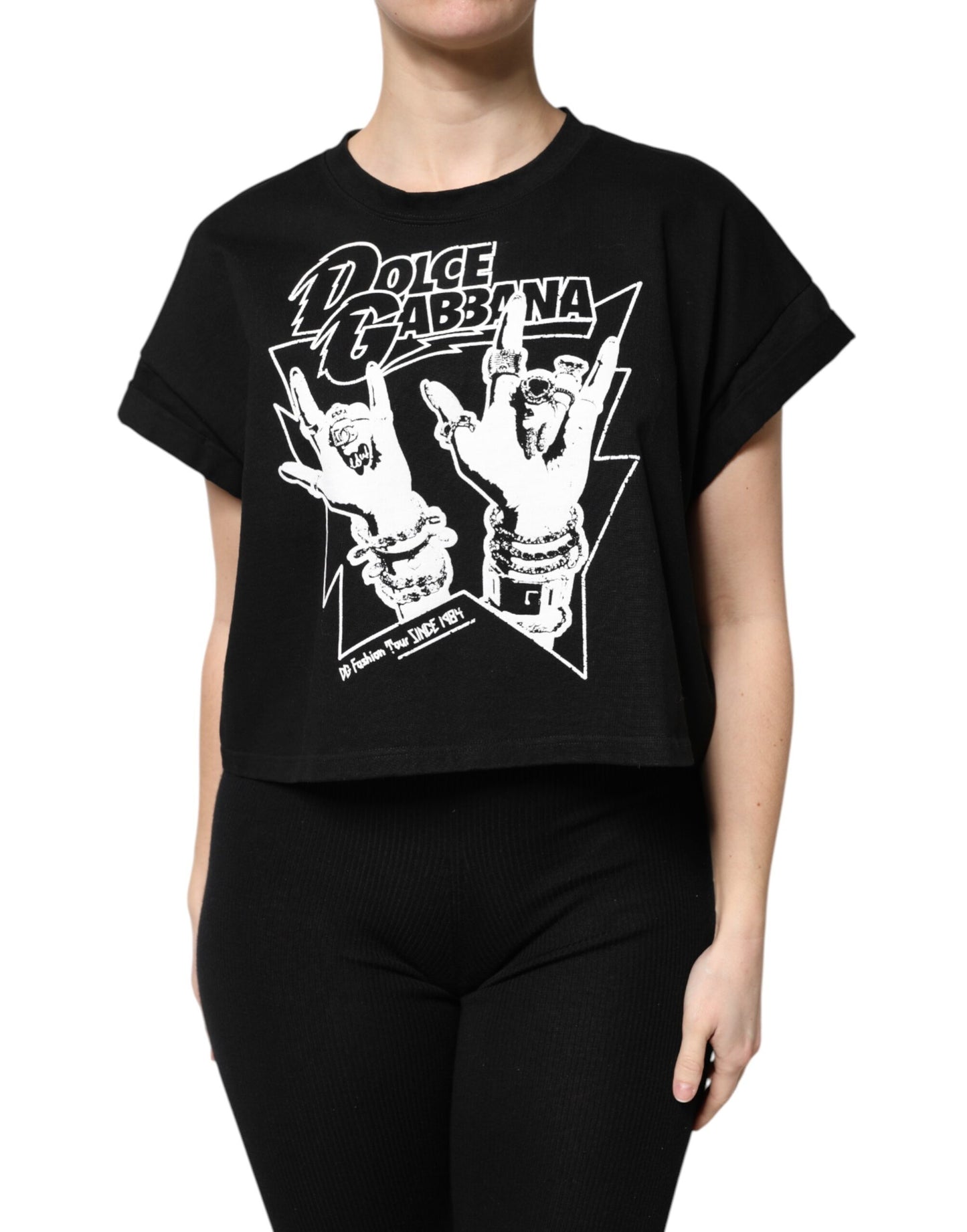 Camiseta de manga corta estampada de algodón negro