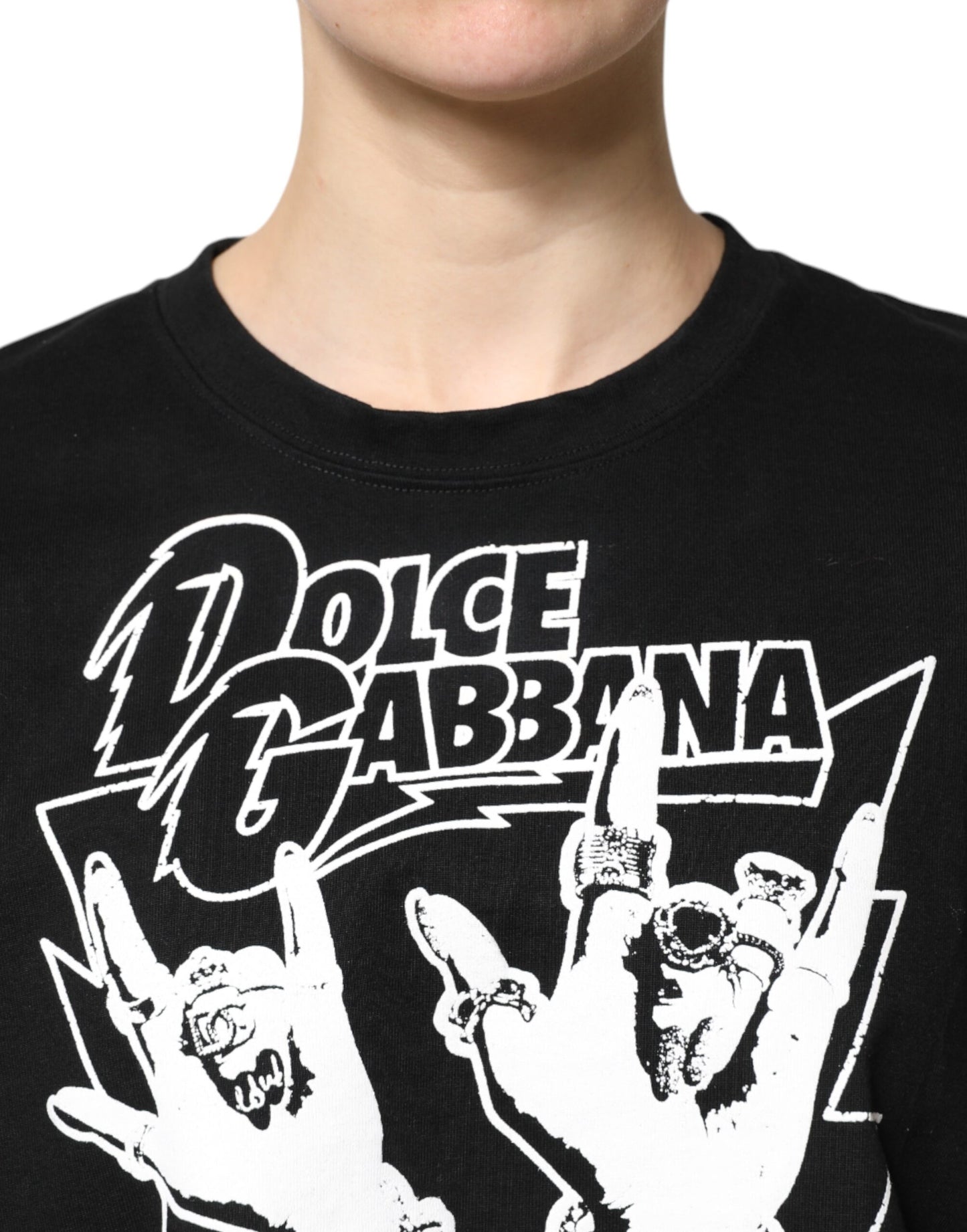 Camiseta de manga corta estampada de algodón negro
