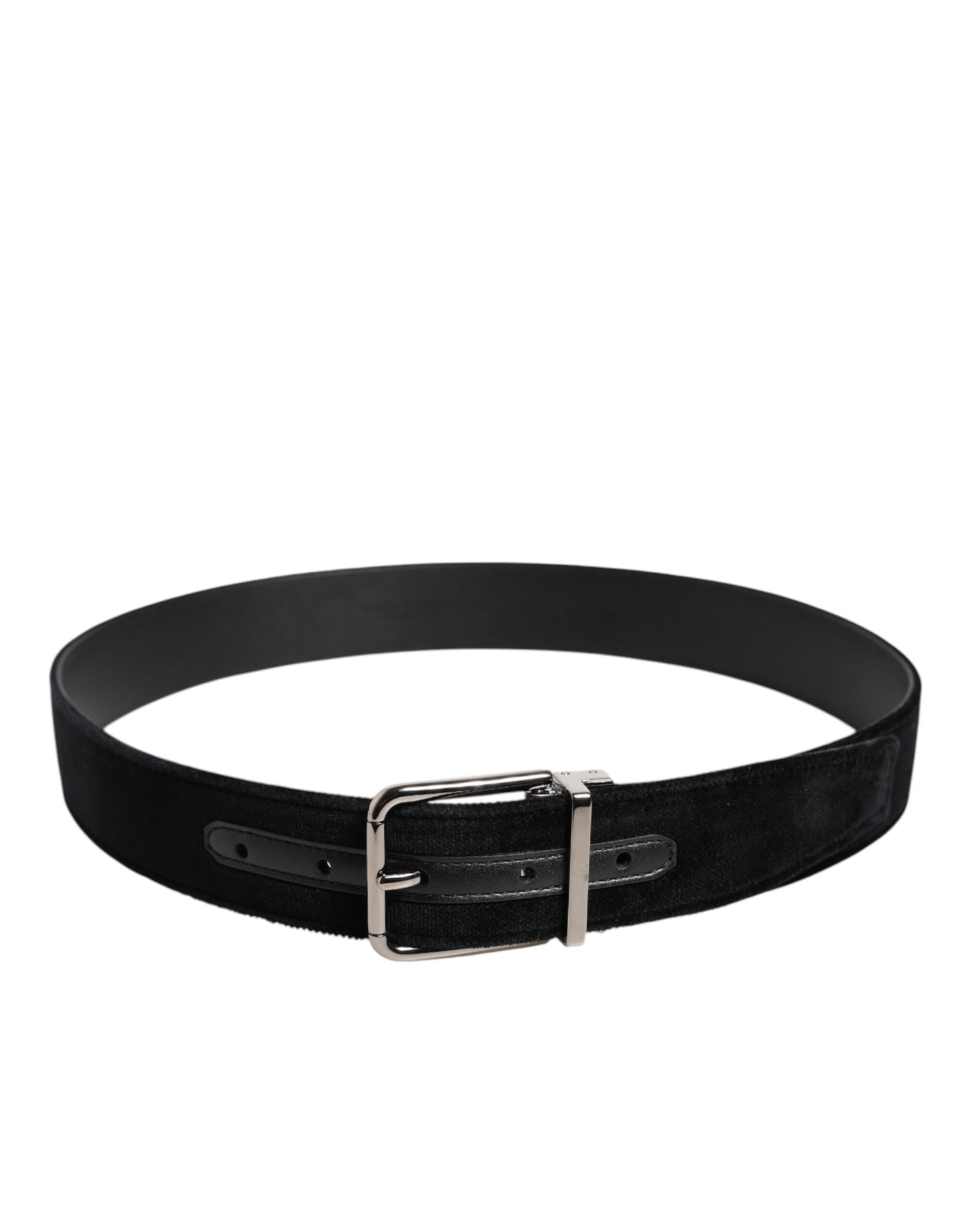 Cinturón de algodón negro con hebilla de metal plateado