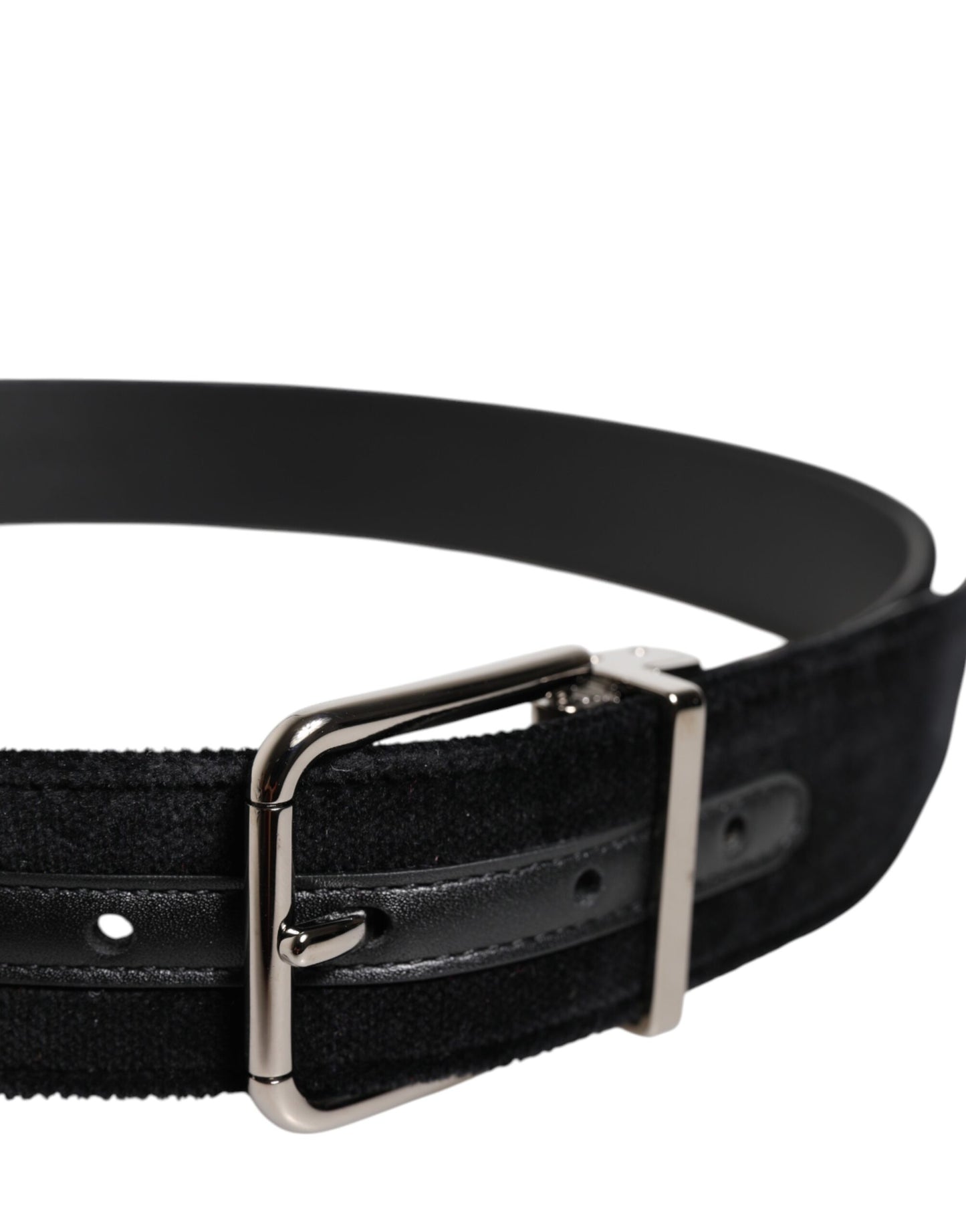 Cinturón de algodón negro con hebilla de metal plateado